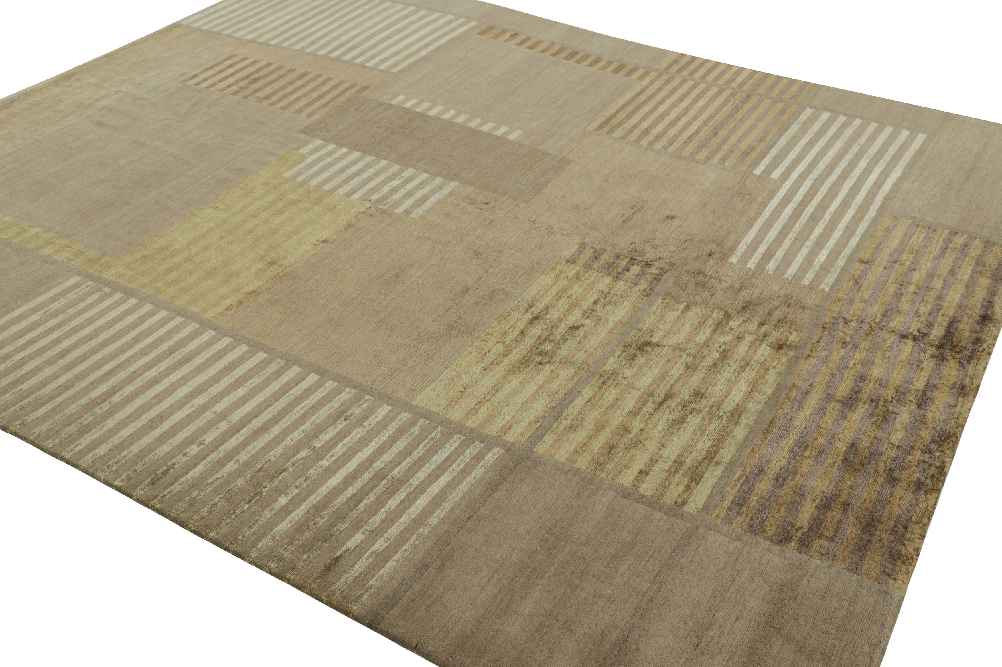 Annodato a mano Rug & Kilim - Tappeto geometrico moderno nei toni del marrone in vendita