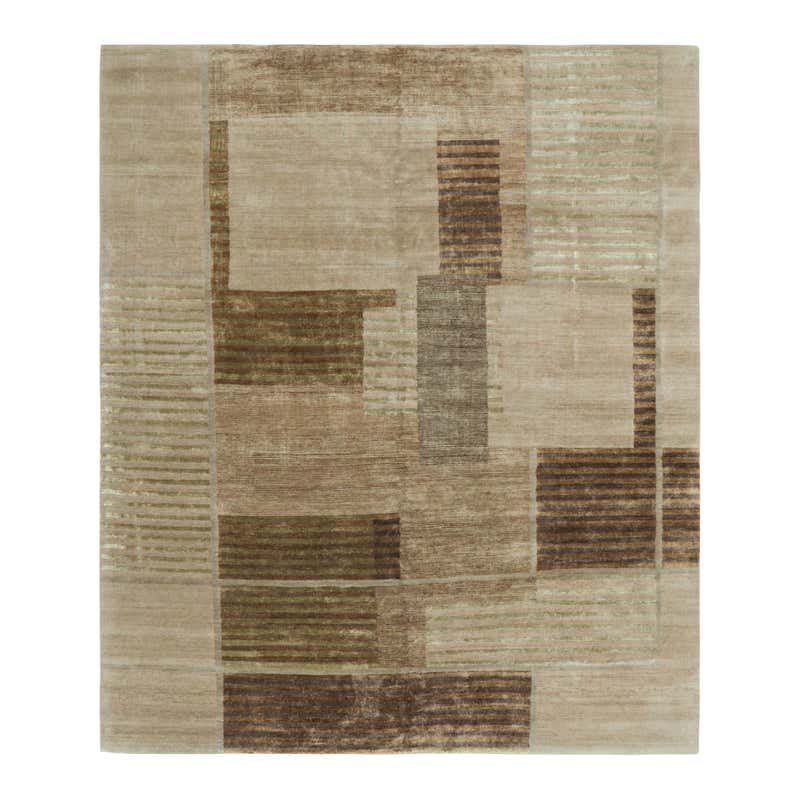 Rug and Kilim’s Modern Custom Rug Sample in Brown and Gold Geometric ...