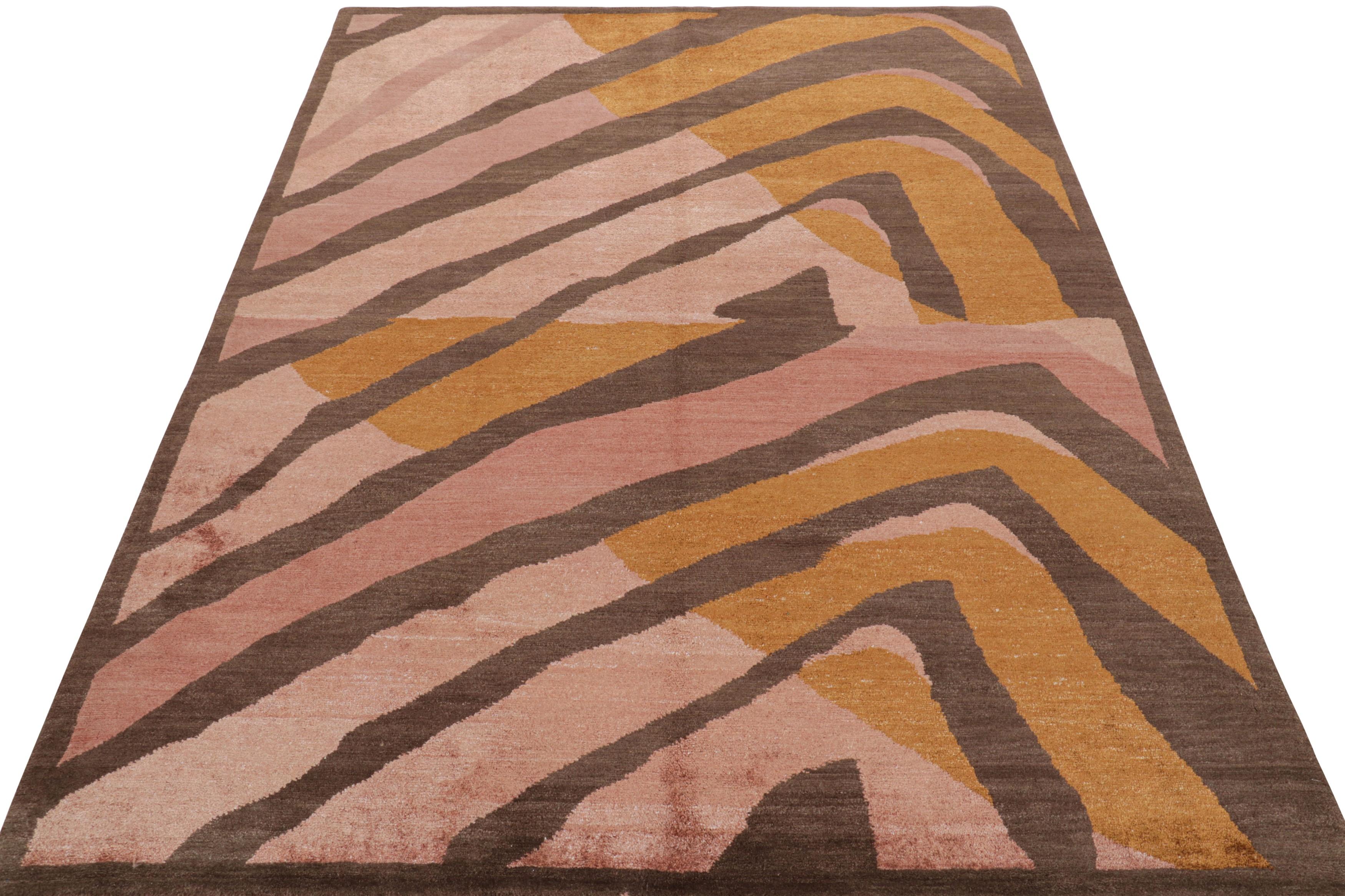 Hand-Knotted Rug & Kilim’s Modern Geometric Rug in Pink, Brown and Gold Tones “Naruna” For Sale