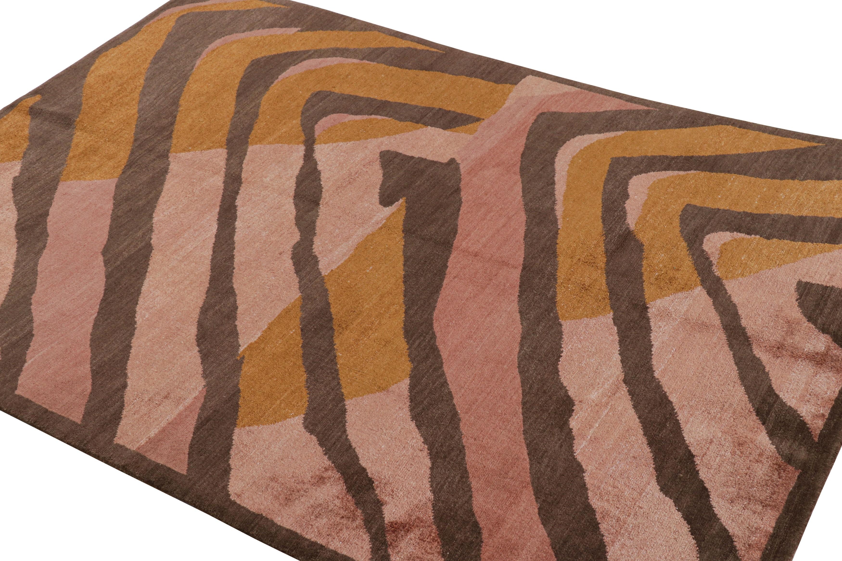 Rug & Kilim’s Modern Geometric Rug in Pink, Brown and Gold Tones “Naruna” In New Condition For Sale In Long Island City, NY