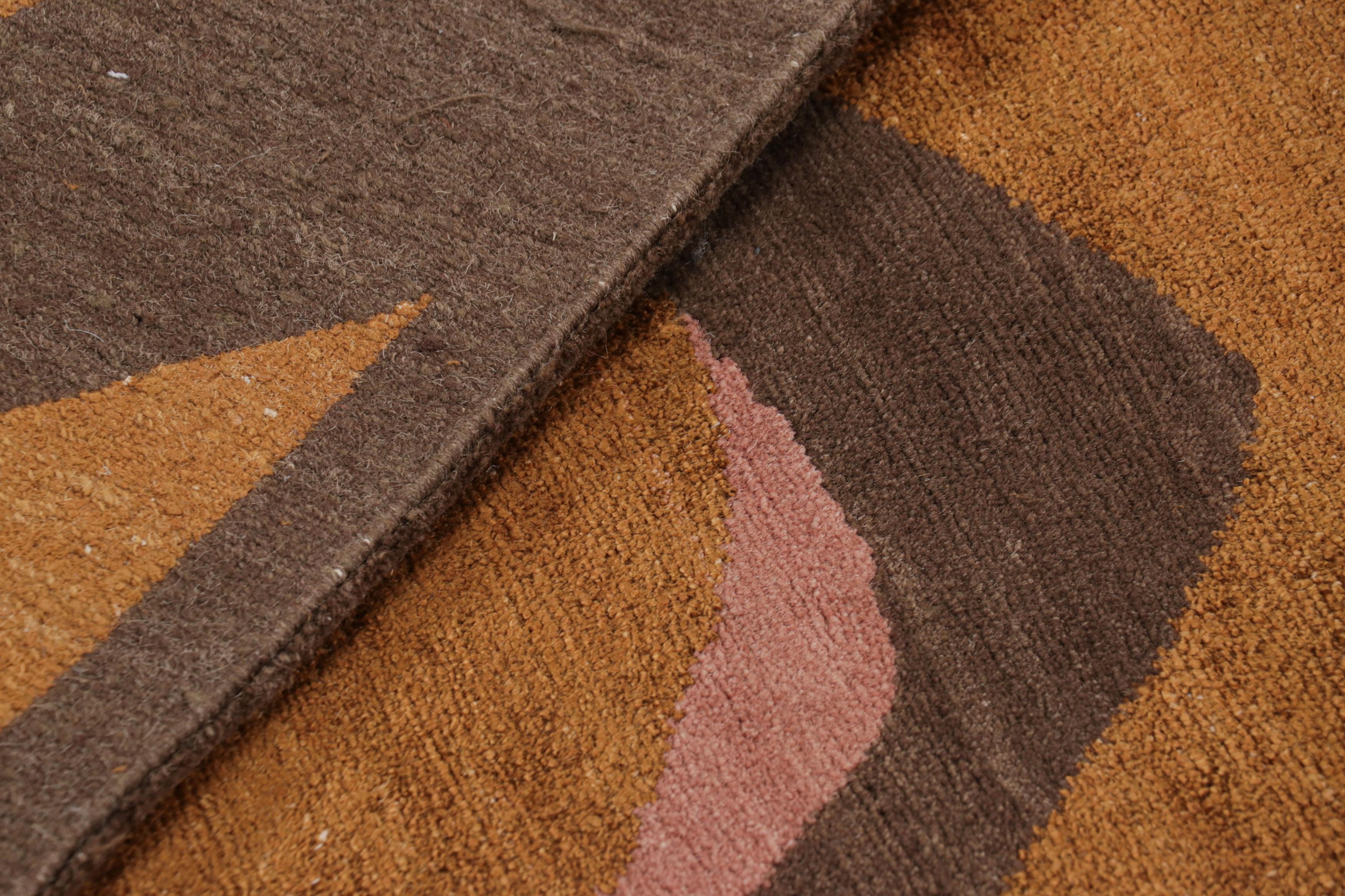Wool Rug & Kilim’s Modern Geometric Rug in Pink, Brown and Gold Tones “Naruna” For Sale