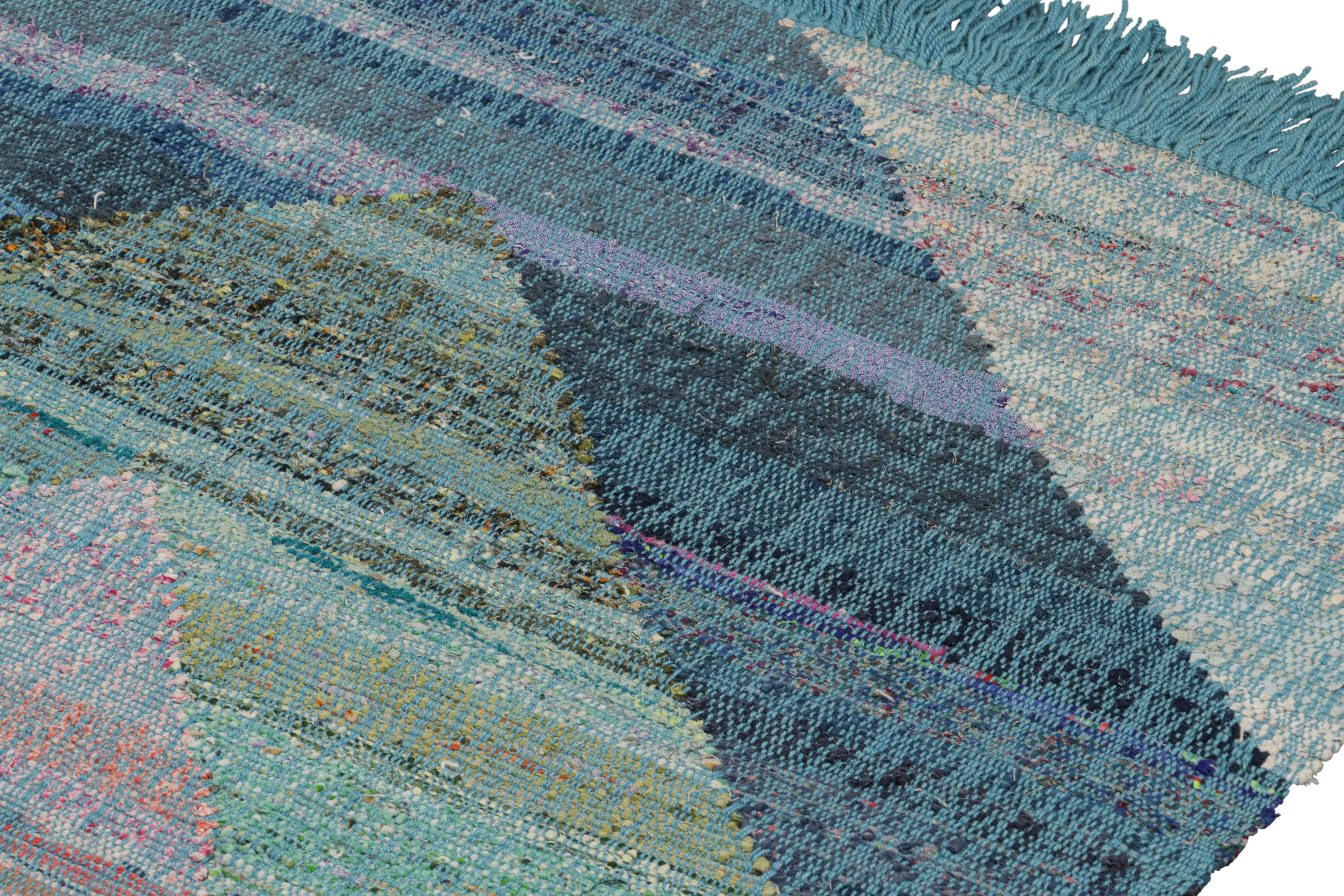 Rug & Kilim's Modern Geometric Wool Kilim Blue Green Multi-Color Chevron Pattern (Motif de chevrons) Neuf - En vente à Long Island City, NY