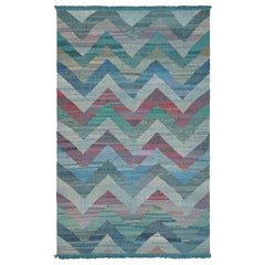 Rug & Kilim's Modern Geometric Wool Kilim Blue Green Multi-Color Chevron Pattern (Motif de chevrons)