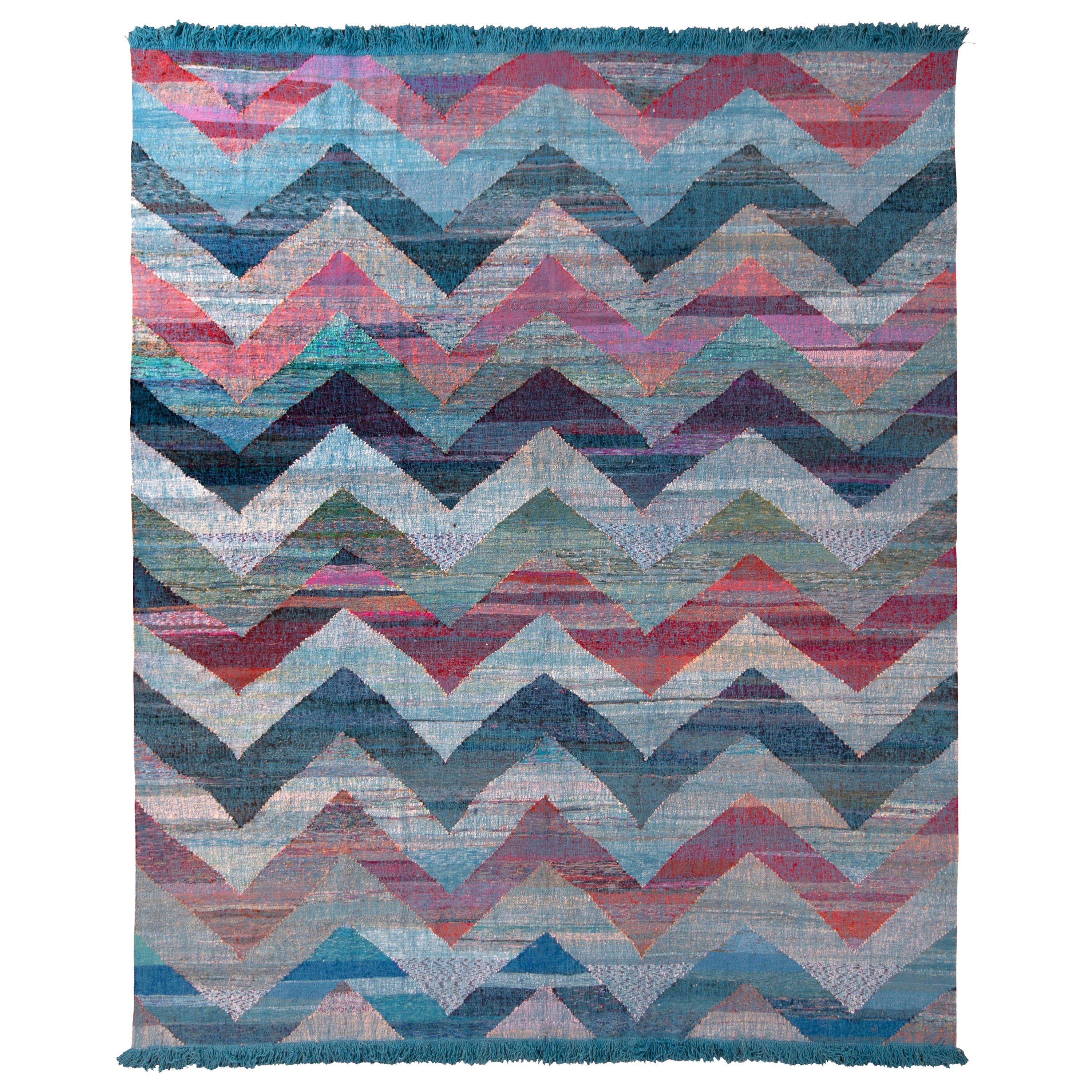 Rug & Kilim's Modern Geometric Wool Kilim Blue Multicolor Chevron Pattern