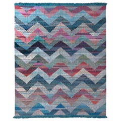 Rug & Kilim's Modern Geometric Wool Kilim Blue Multicolor Chevron Motif