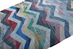 Rug & Kilim's Modern Geometric Wool Kilim Blue White Multicolor Chevron Pattern