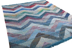 Rug & Kilim's Modern Geometric Wool Kilim Blue White Multicolor Chevron Pattern