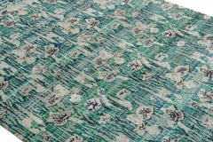 Alfombra Floral de Seda Moderna Anudada a Mano Rug & Kilim Patrón Verde Azul y Gris