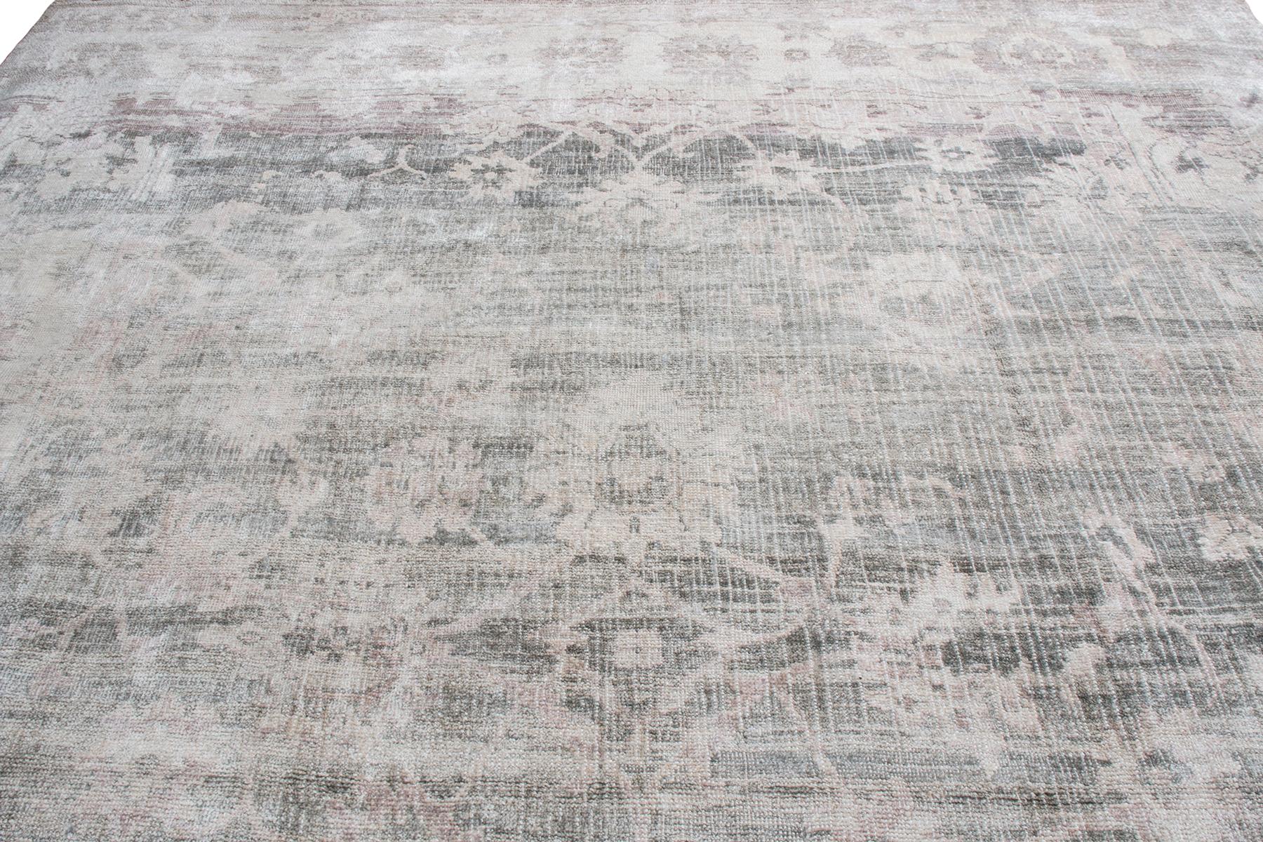 Hand-Knotted Rug & Kilim’s Modern Ivory and Gray Wool and Silk Rug For Sale
