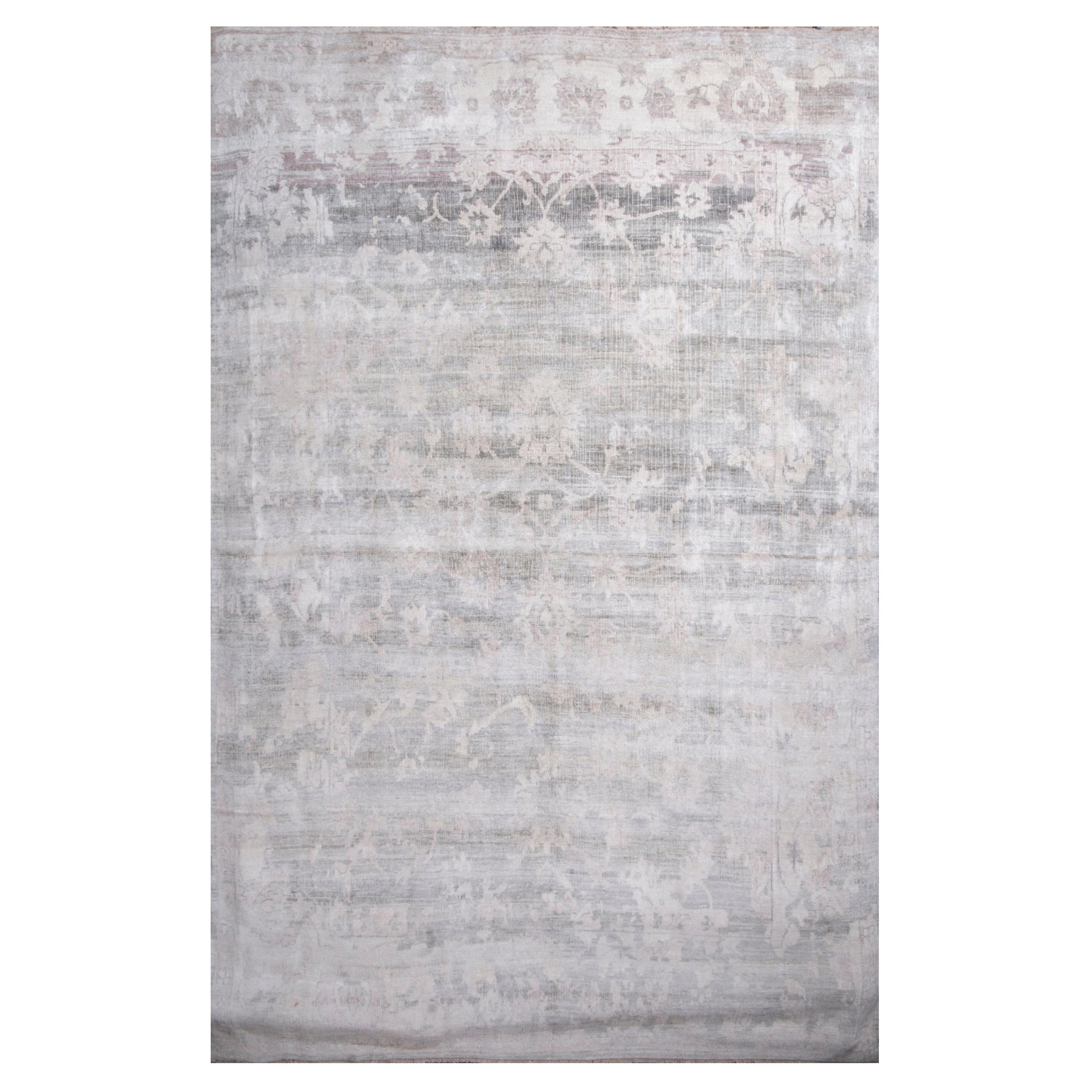 Rug & Kilim’s Modern Ivory and Gray Wool and Silk Rug For Sale