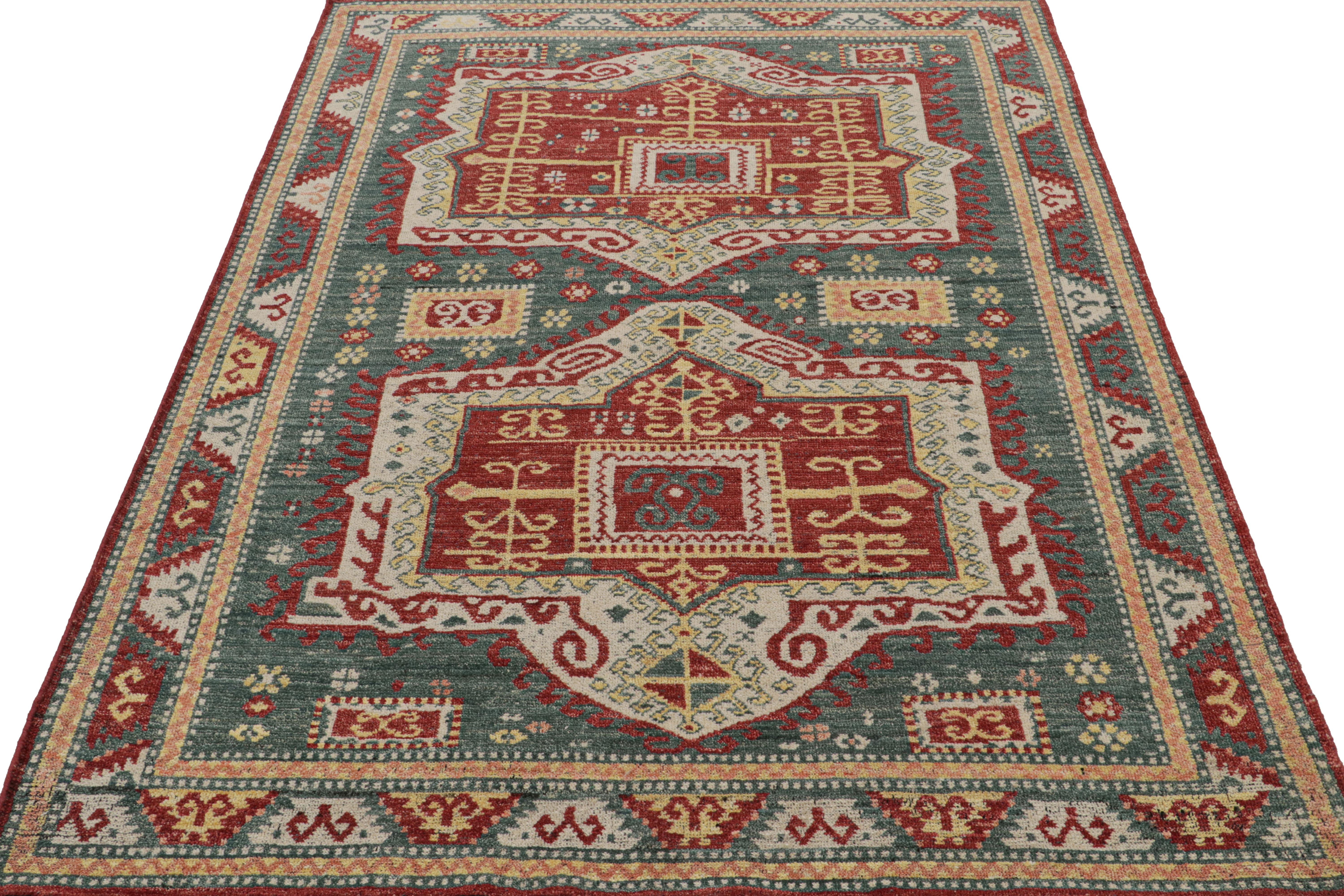Indian Rug & Kilim’s Modern Kazak Style Rug with Geometric Patterns and Medallions For Sale