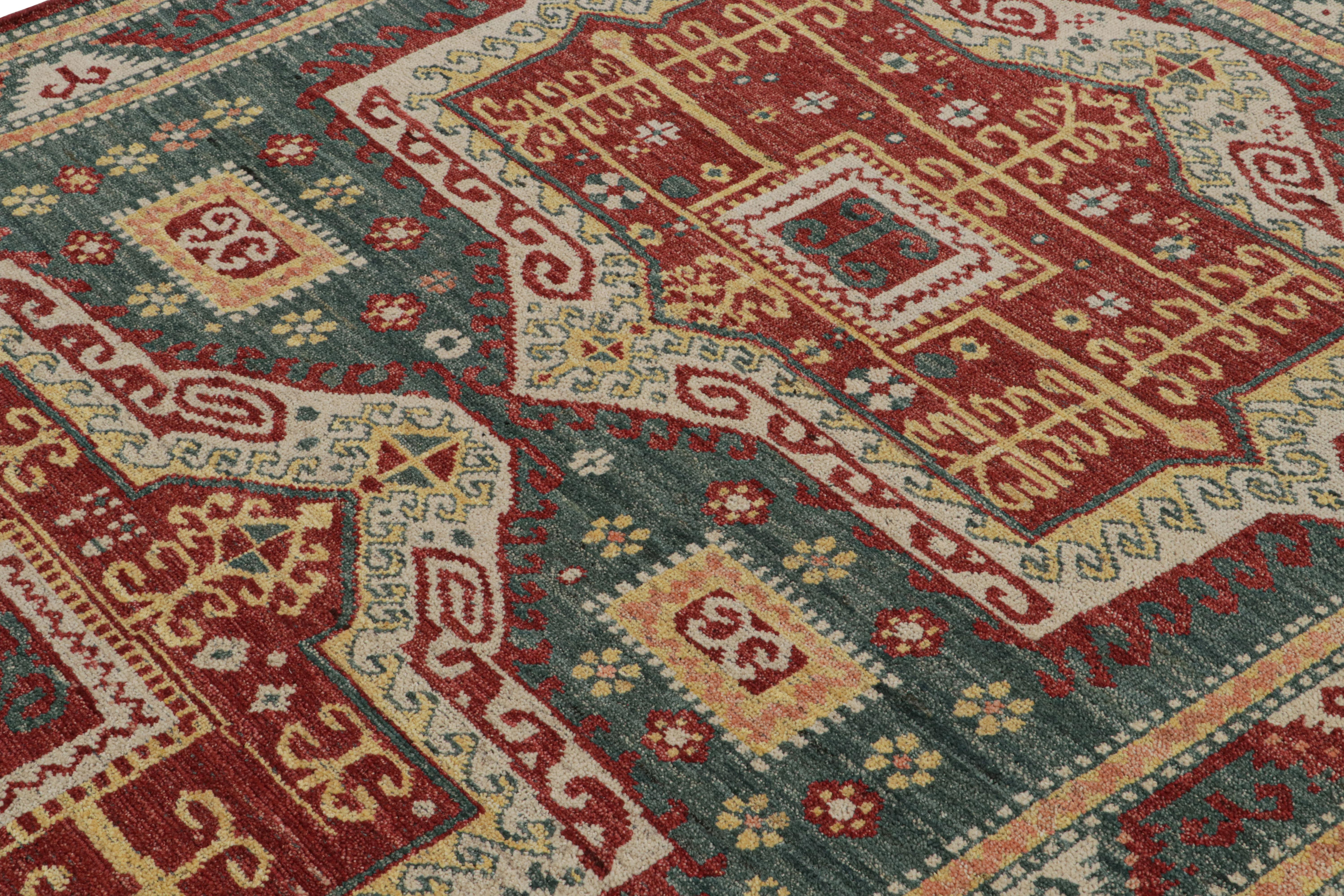 Hand-Knotted Rug & Kilim’s Modern Kazak Style Rug with Geometric Patterns and Medallions For Sale