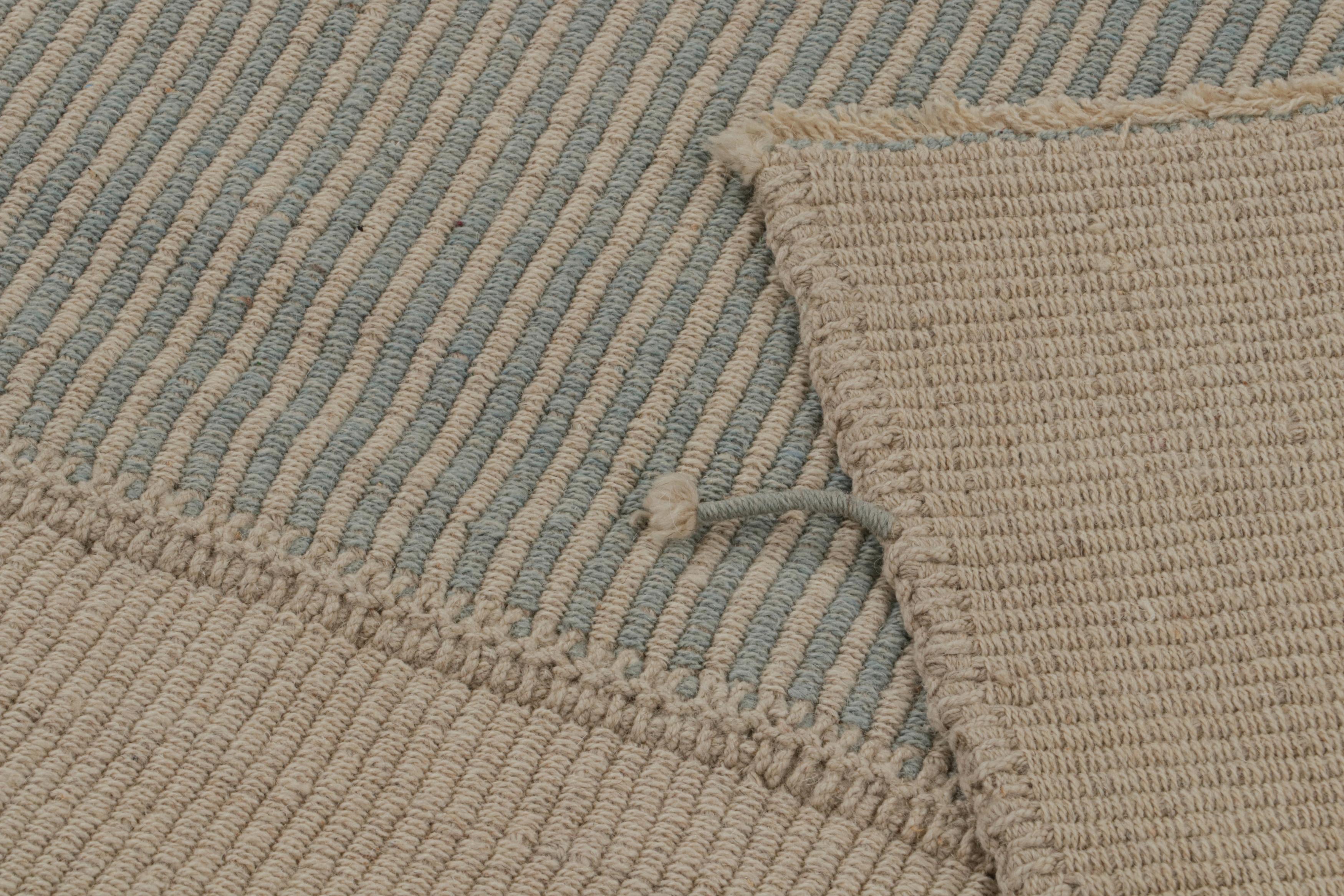 Wool Rug & Kilim’s Modern Kilim in Beige & Blue Stripes For Sale