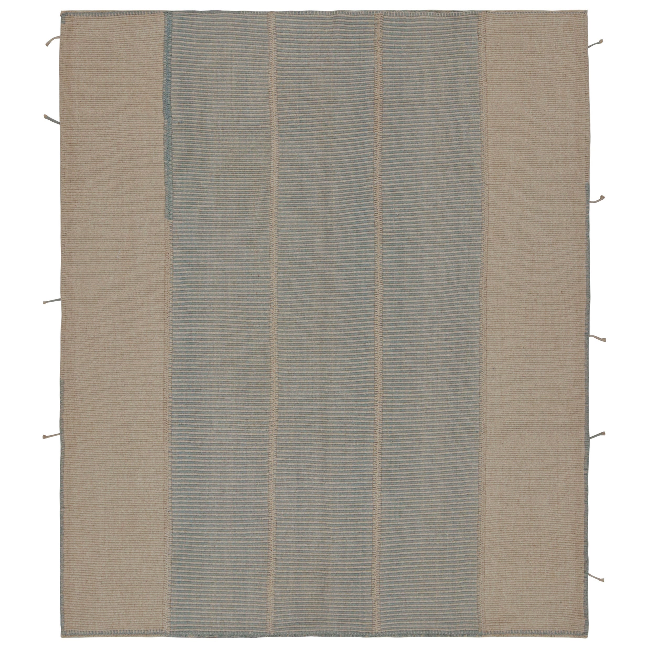 Rug & Kilim's Modern Kilim in Beige und Blauen Streifen
