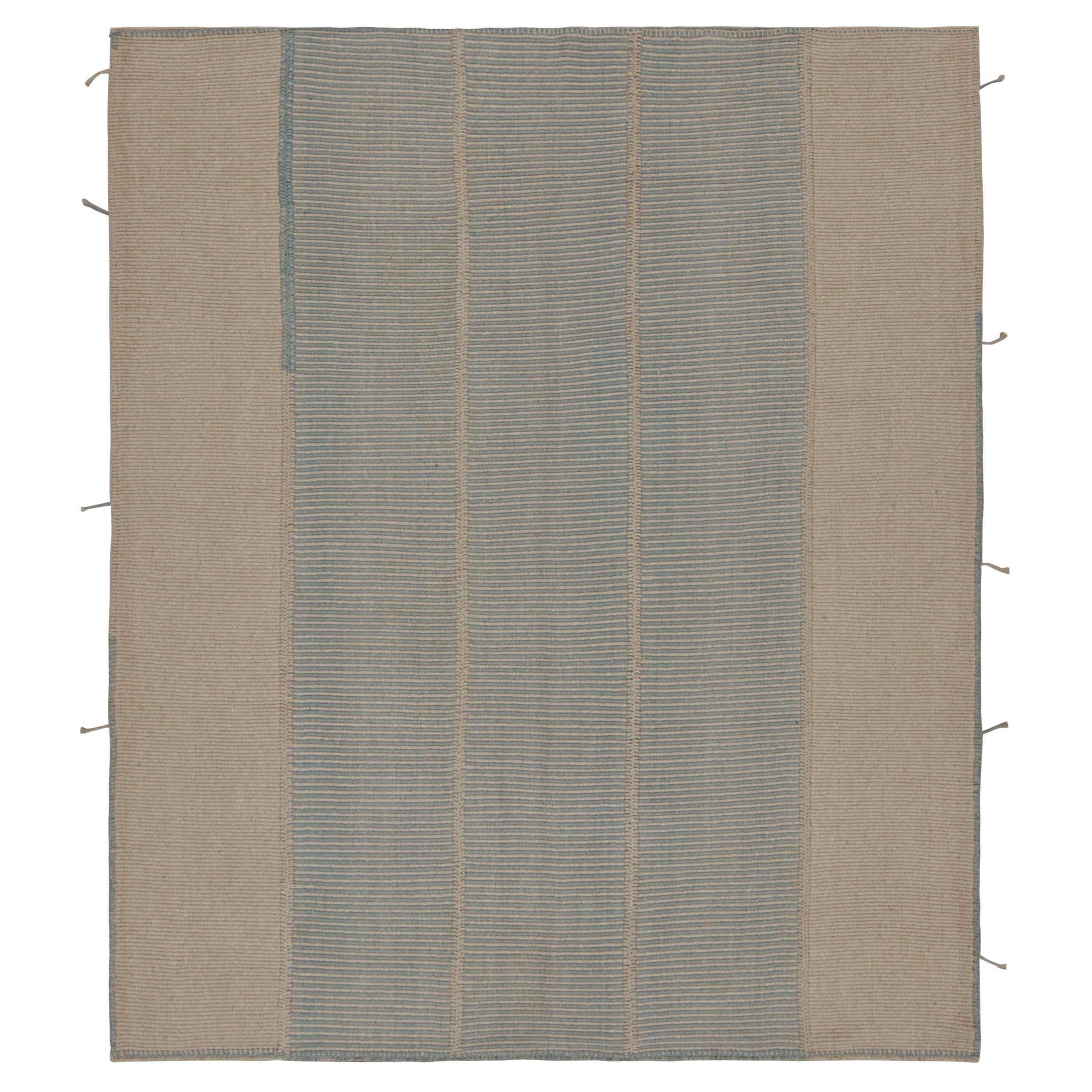 Rug & Kilim's Modern Kilim in Beige & Blue Stripes (Kilim moderne avec des rayures beiges et bleues)