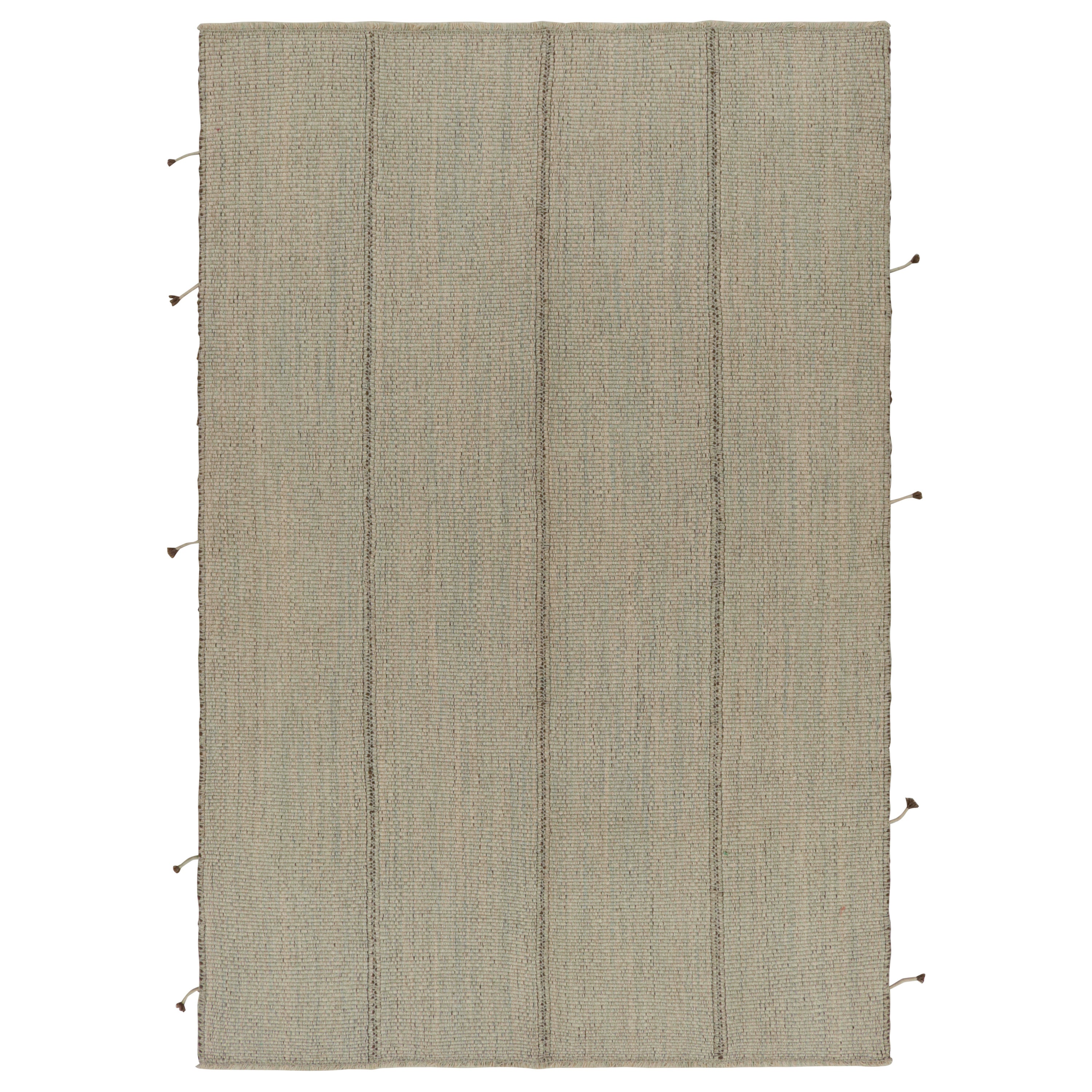 Rug 
Kilim: Kilim moderno in beige-marrone con strisce e accenti in verde-grigio in vendita