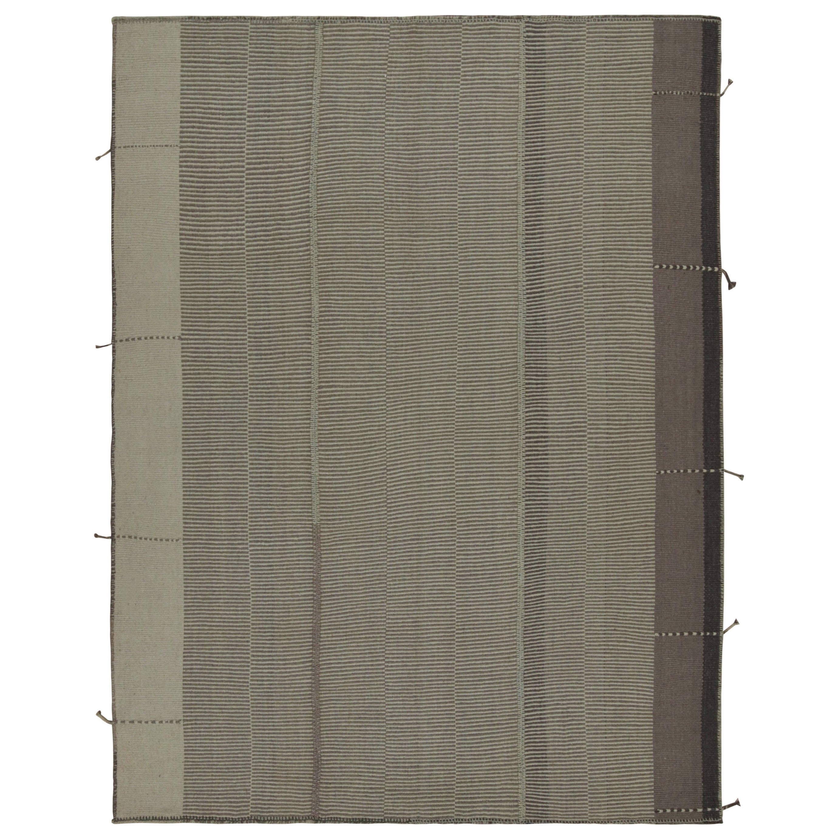 Rug & Kilim’s Modern Kilim in Beige & Gray stripes For Sale