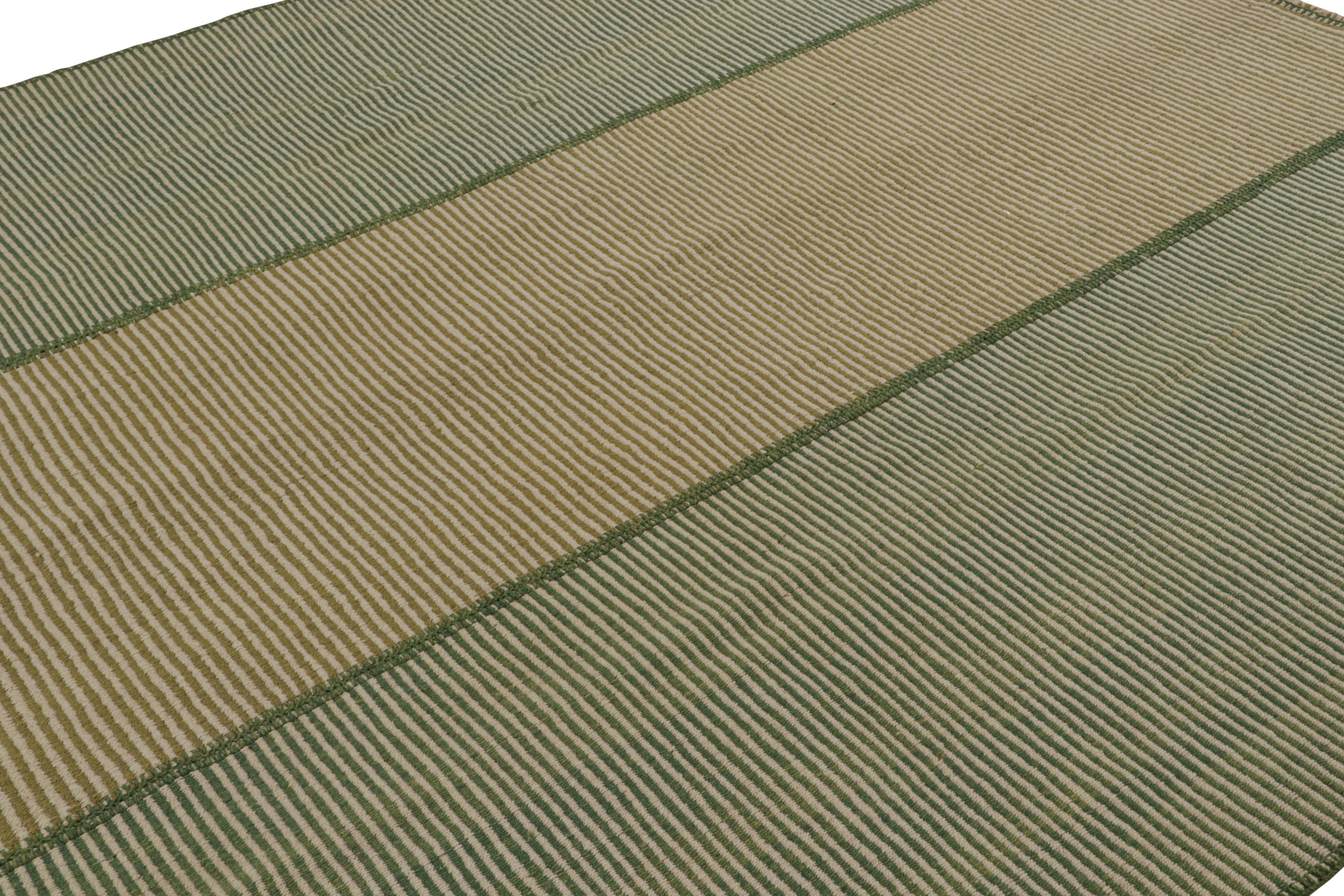 Kilim moderno de Rug & Kilim en rayas beige y verdes Afgano en venta