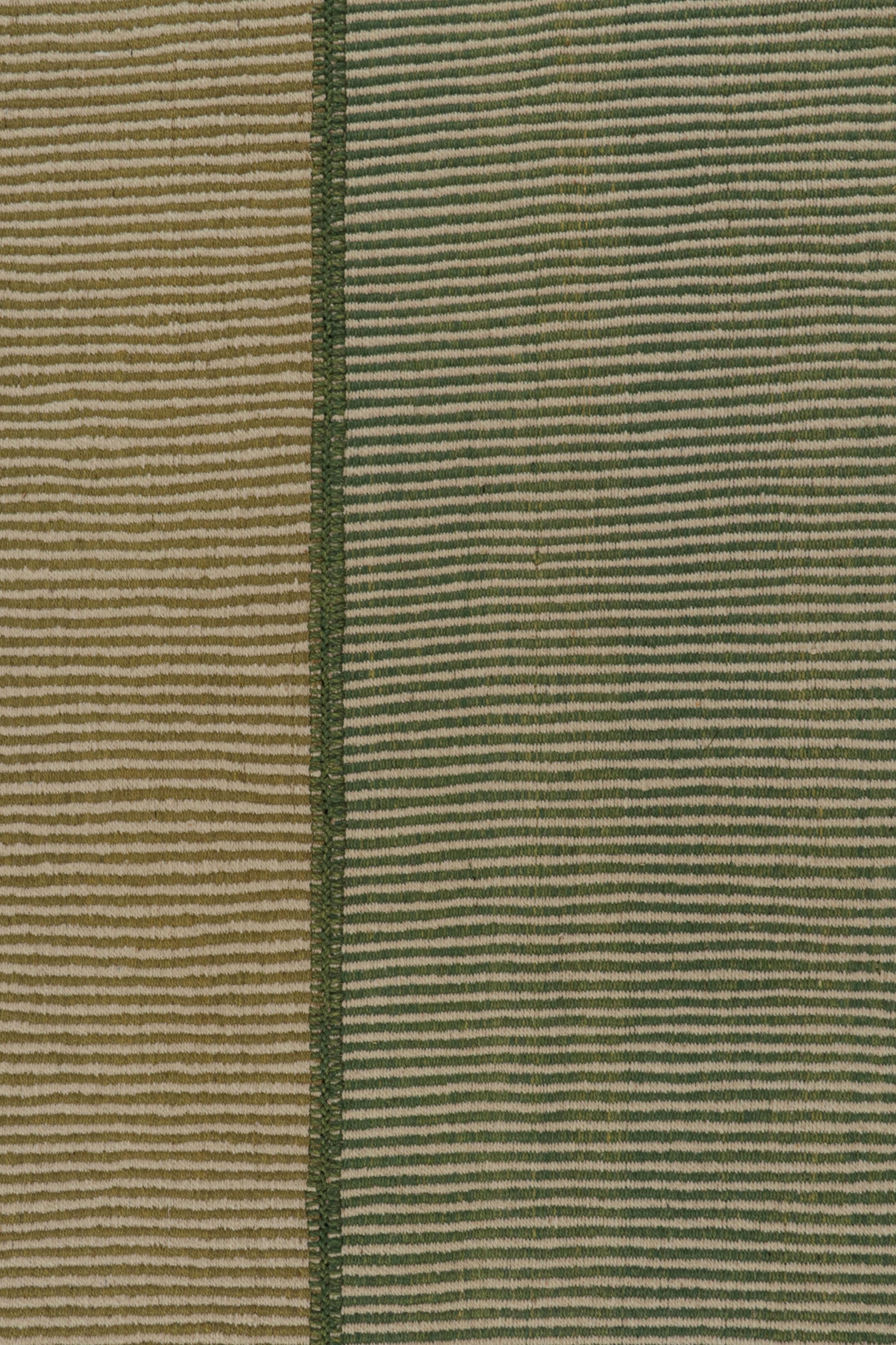 Contemporary Rug & Kilim’s Modern Kilim in Beige & Green stripes For Sale