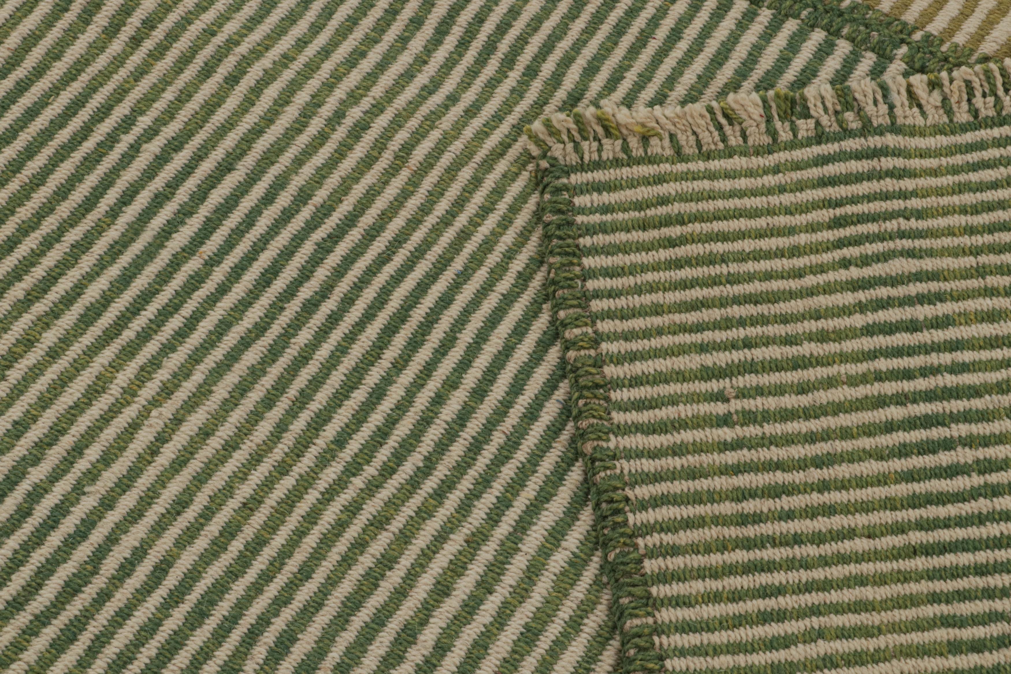 Wool Rug & Kilim’s Modern Kilim in Beige & Green stripes For Sale
