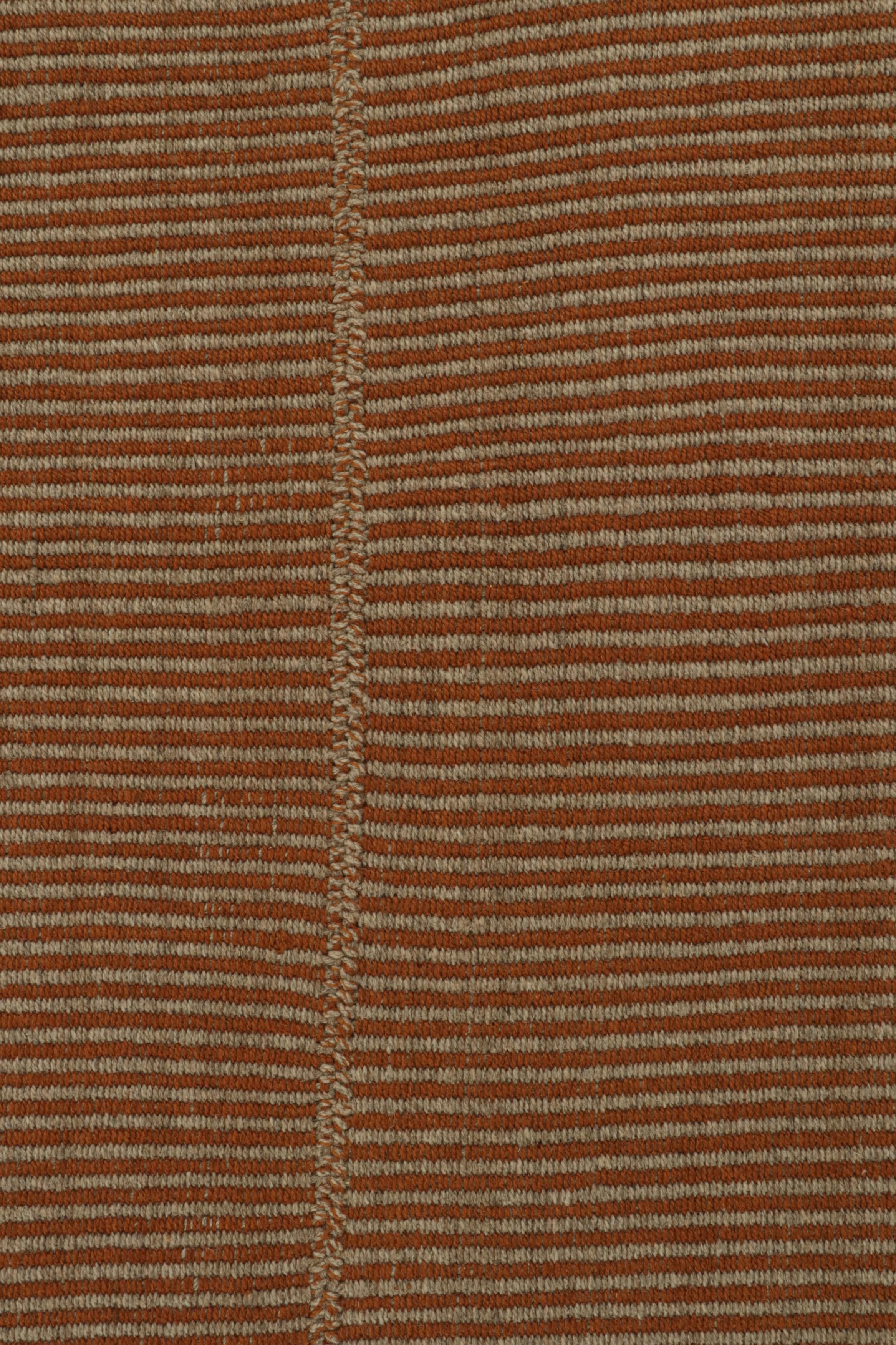 Contemporary Rug & Kilim’s Modern Kilim in Beige & Rust orange stripes with Taupe accents  For Sale