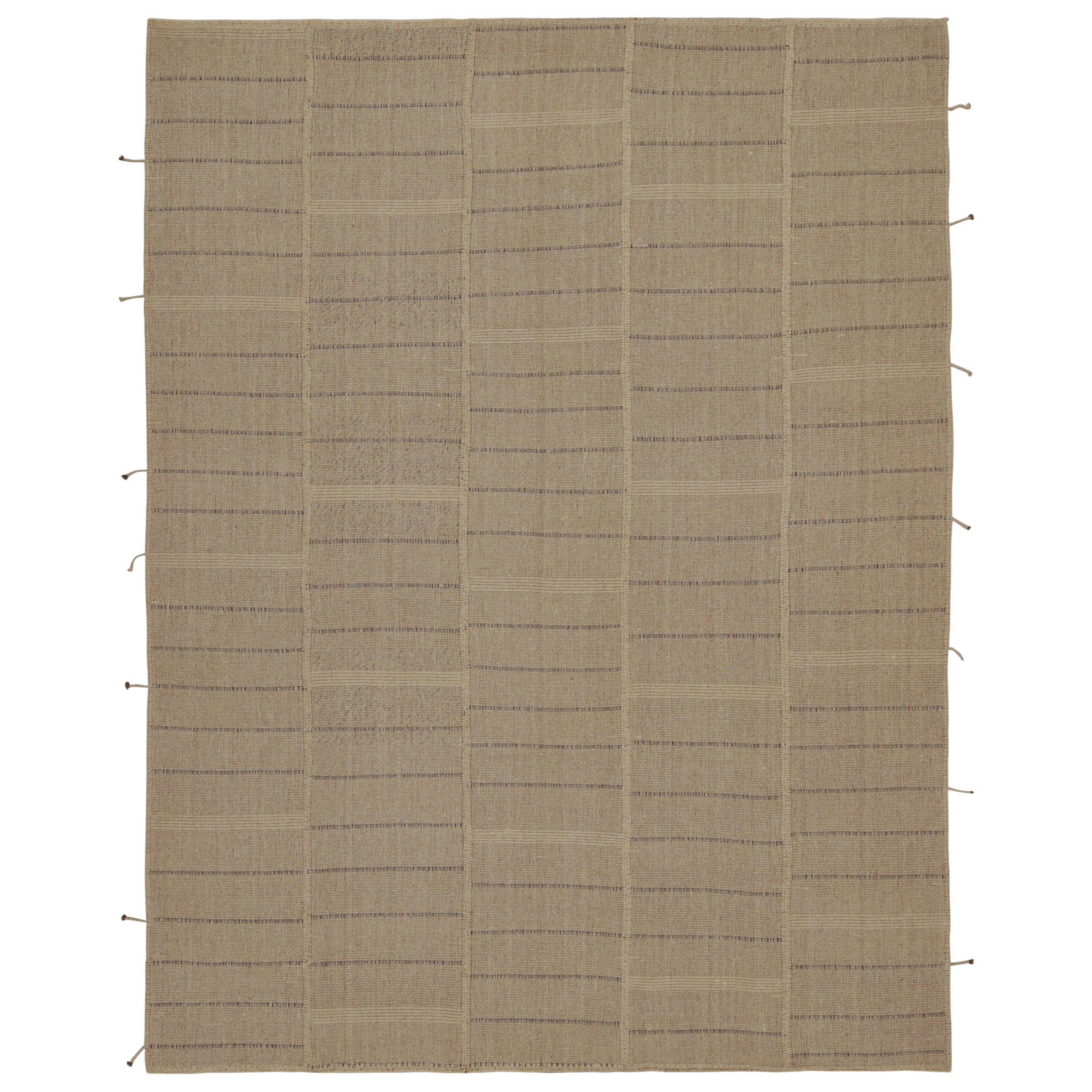 Rug & Kilim’s Modern Kilim in Beige & Rust orange stripes with Taupe accents