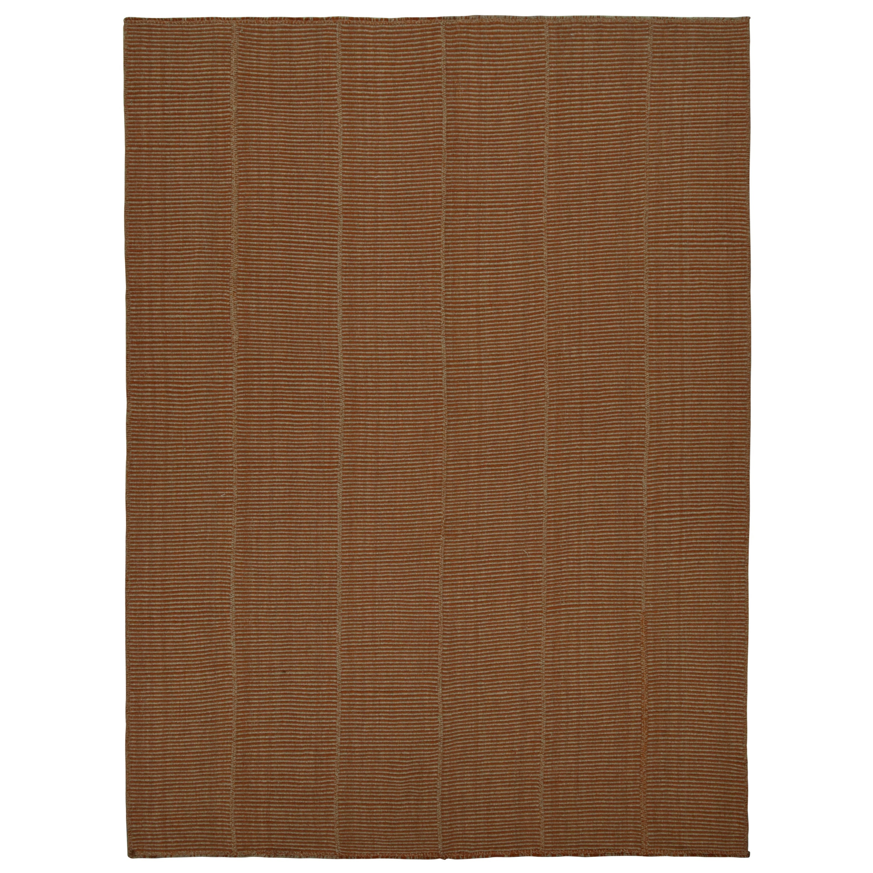 Rug & Kilim’s Modern Kilim in Beige & Rust orange stripes with Taupe accents 