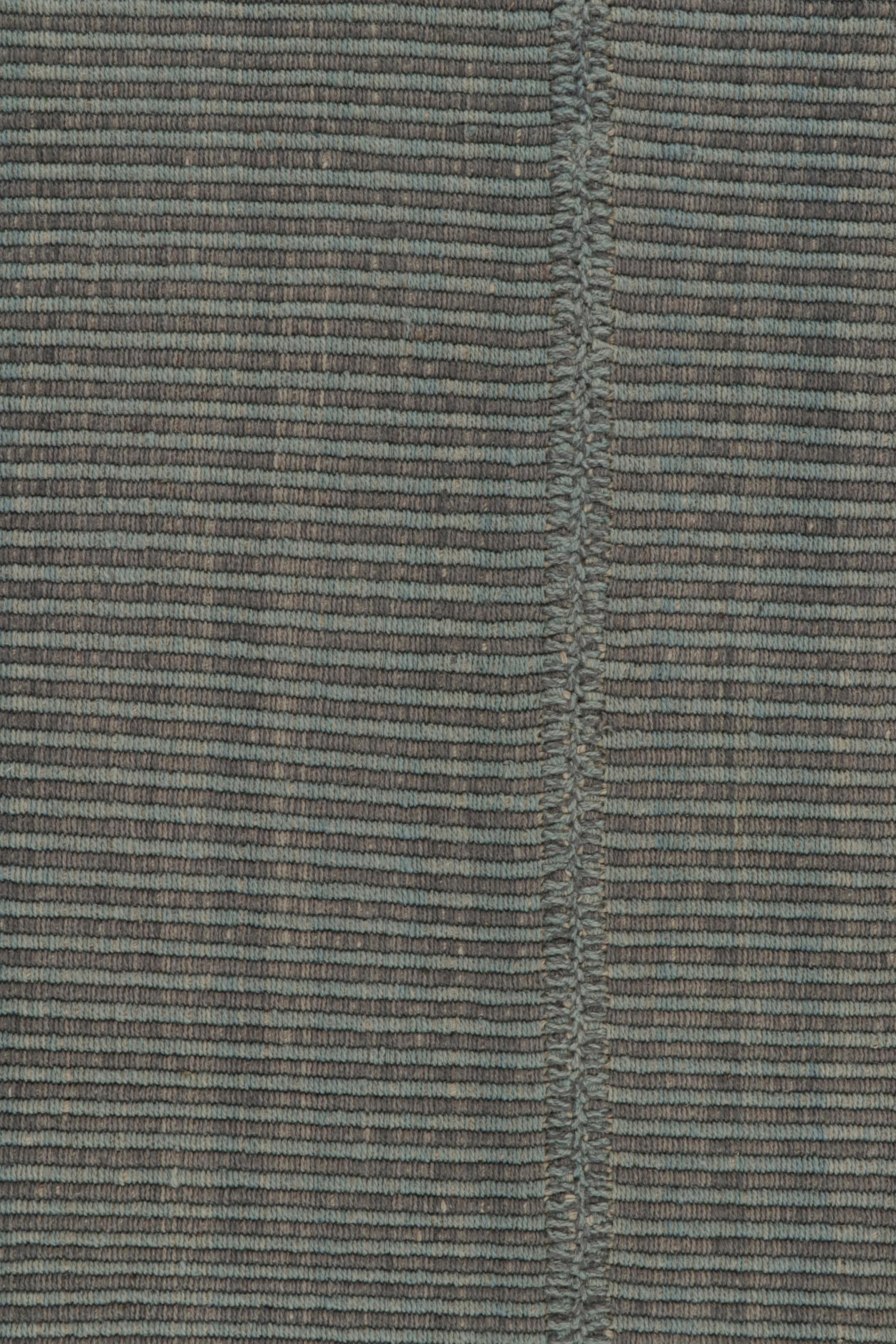 Contemporary Rug & Kilim’s Modern Kilim in Gray & Blue Stripes For Sale