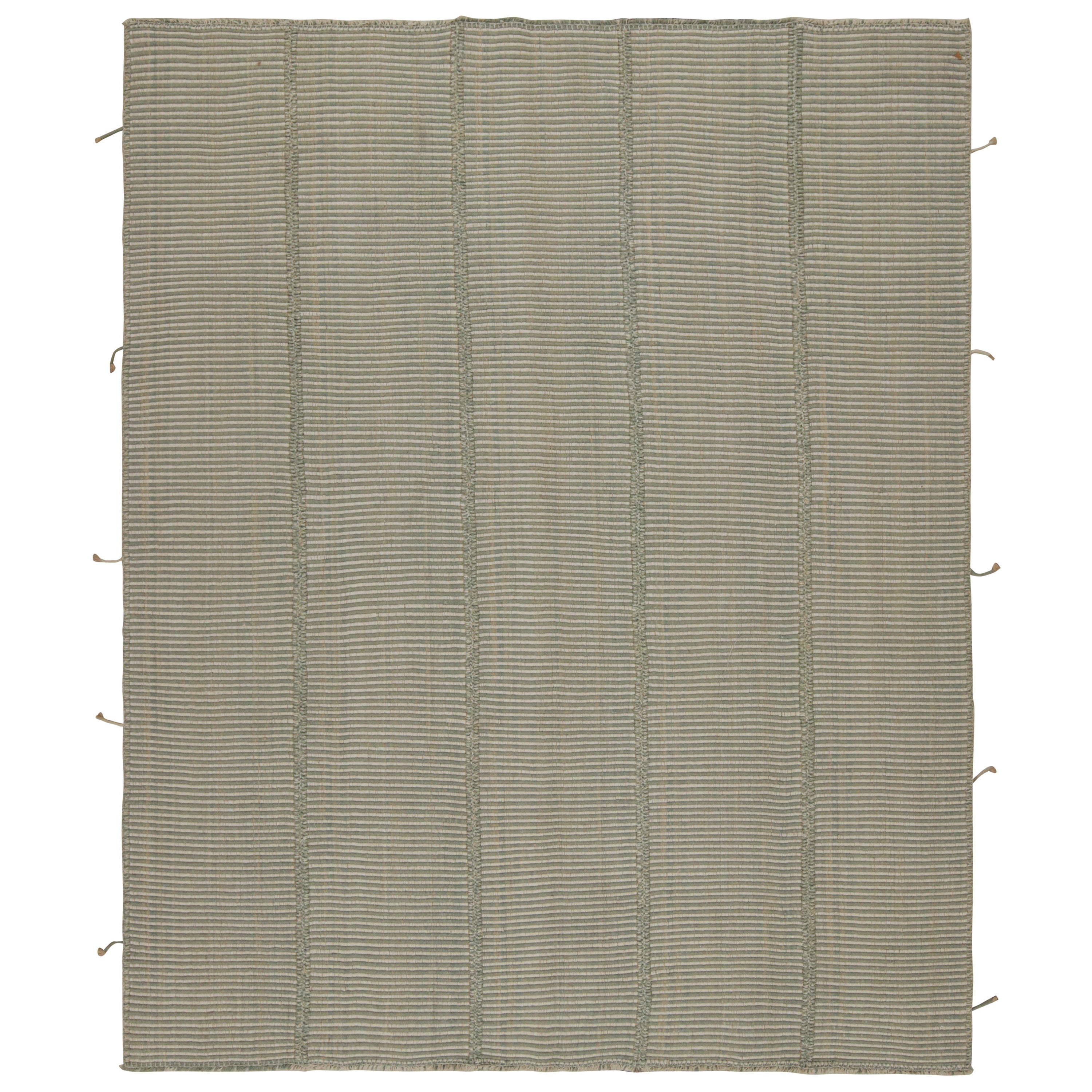 Rug & Kilim - Kilim moderno in grigio con strisce e accenti beige-blu
