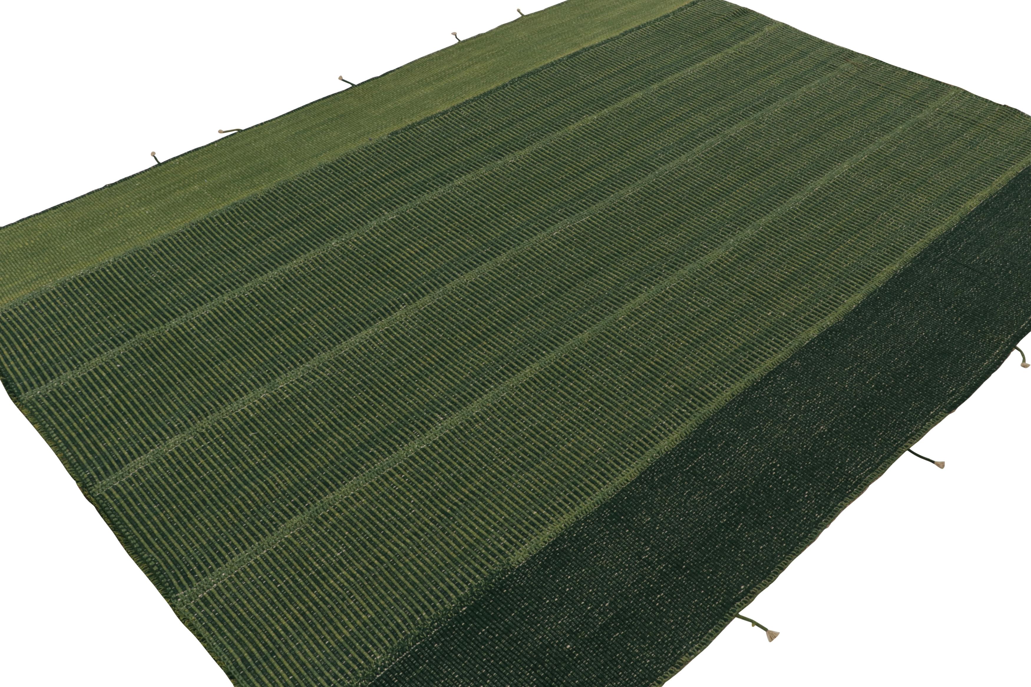 Handgewebte Wolle, ein 9x12-Kilim-Design aus einer originellen neuen zeitgenössischen Flachgewebe-Kollektion von Rug & Kilim.

Über das Design: 

Diese liebevoll Rez Kilims