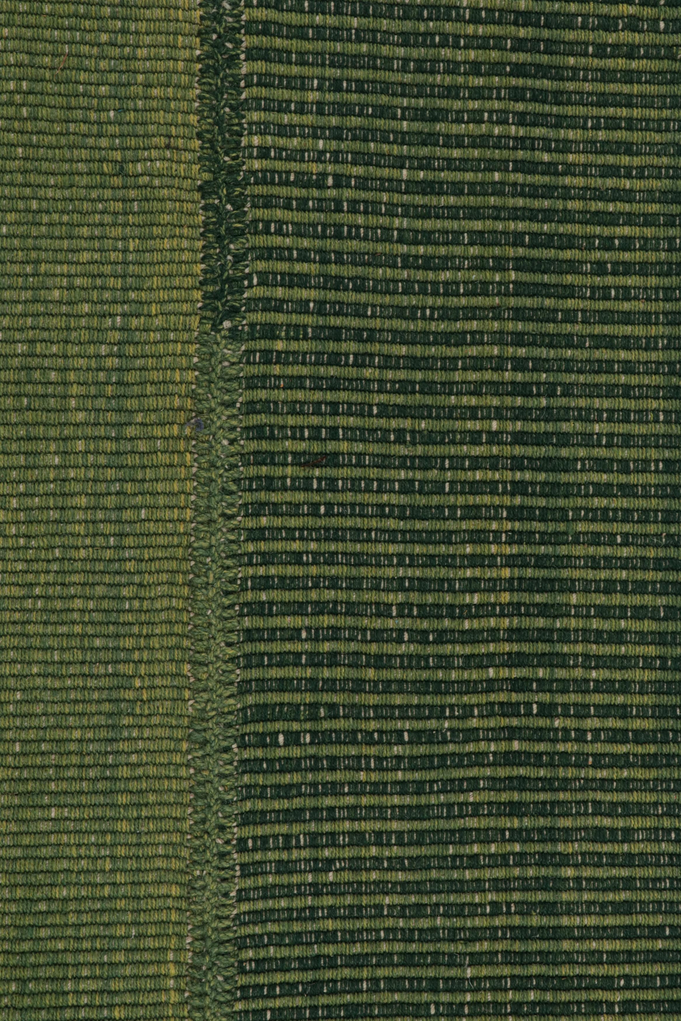 Rug & Kilim’s Modern Kilim in Green stripes with Forest & Chartreuse accents  In New Condition For Sale In Long Island City, NY