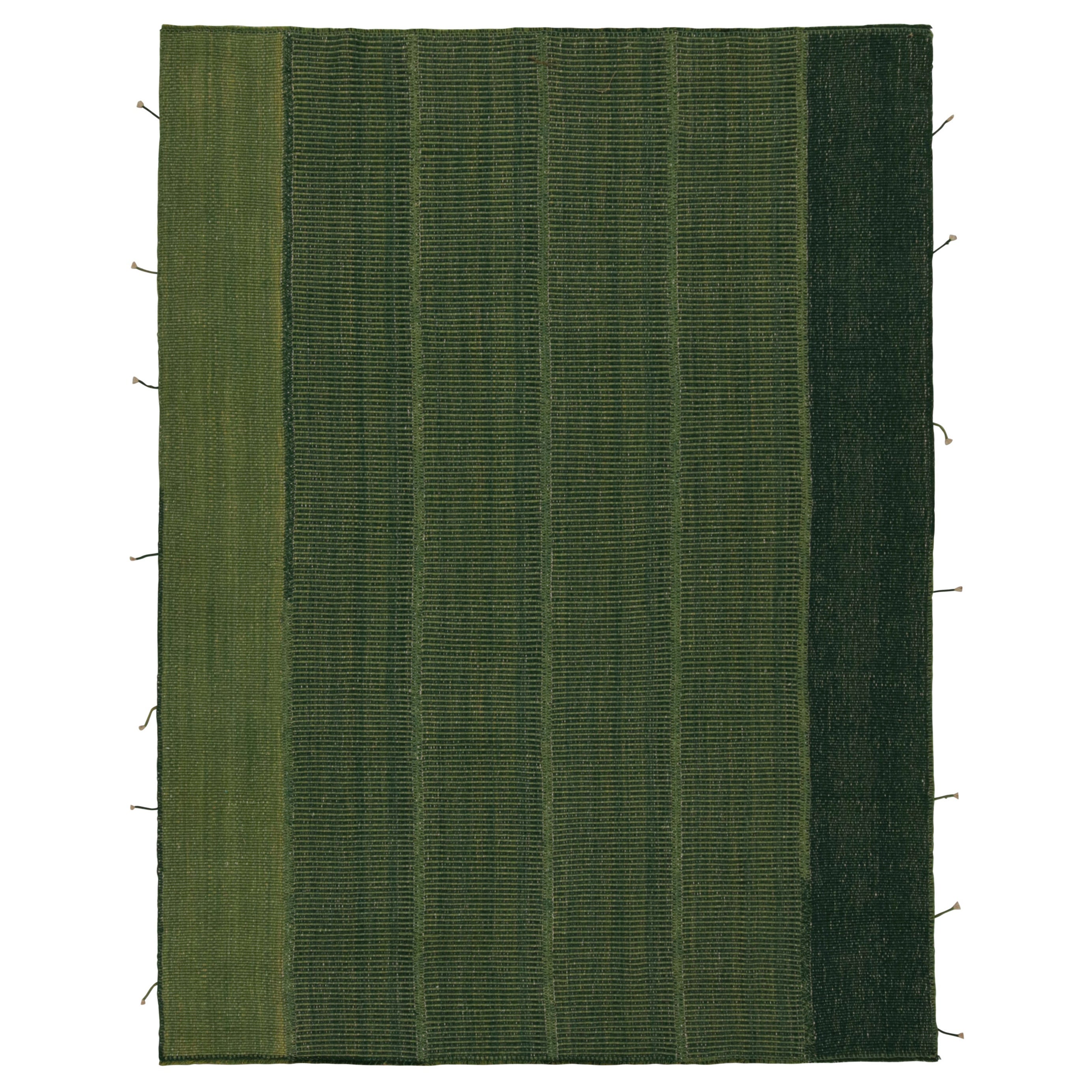 Rug & Kilim's Modern Kilim à rayures vertes avec accents de forêt et de chartreuse