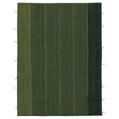 Rug & Kilim's Modern Kilim à rayures vertes avec accents de forêt et de chartreuse 