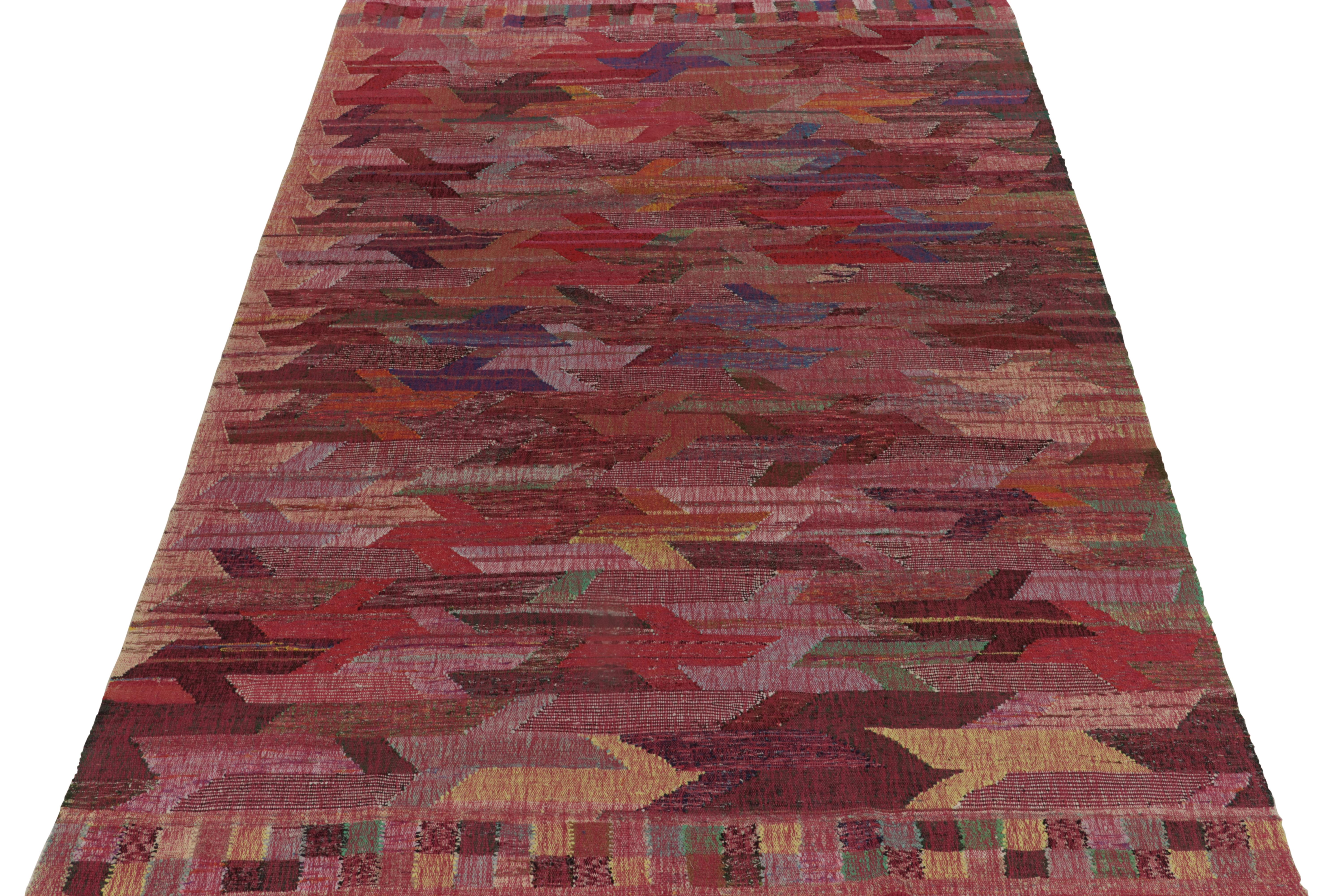 Turkish Rug & Kilim’s Modern Kilim in Red with All over Polychrome Geometric Patterns For Sale