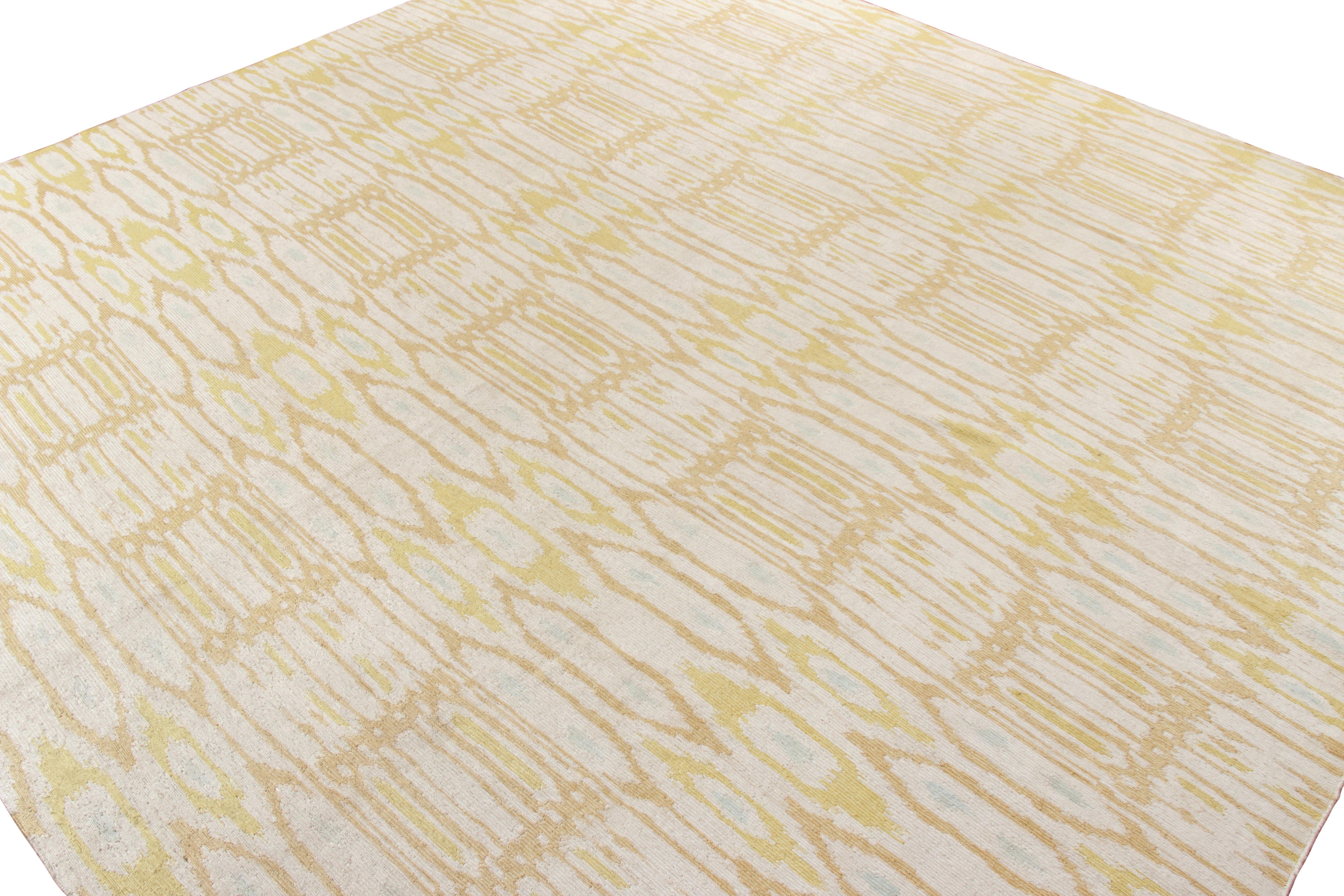 Indian Rug & Kilim’s Modern Kilim Rug in All over Beige, White Ikats Pattern For Sale