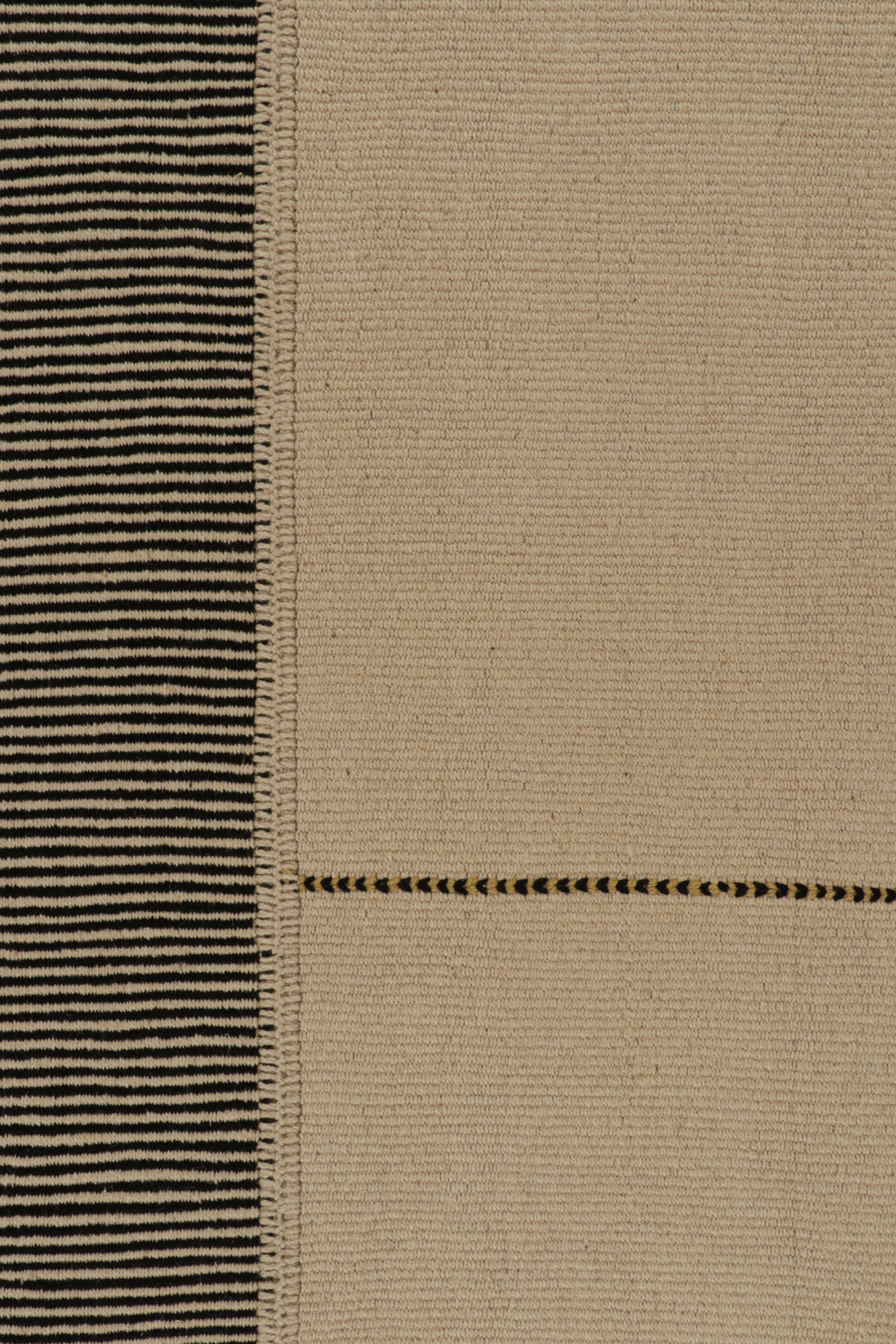 Contemporary Rug & Kilim’s Modern Kilim Rug in Beige, Black & Gold Textural Stripes  For Sale