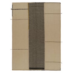 Rug & Kilim’s Modern Kilim Rug in Beige, Black & Gold Textural Stripes