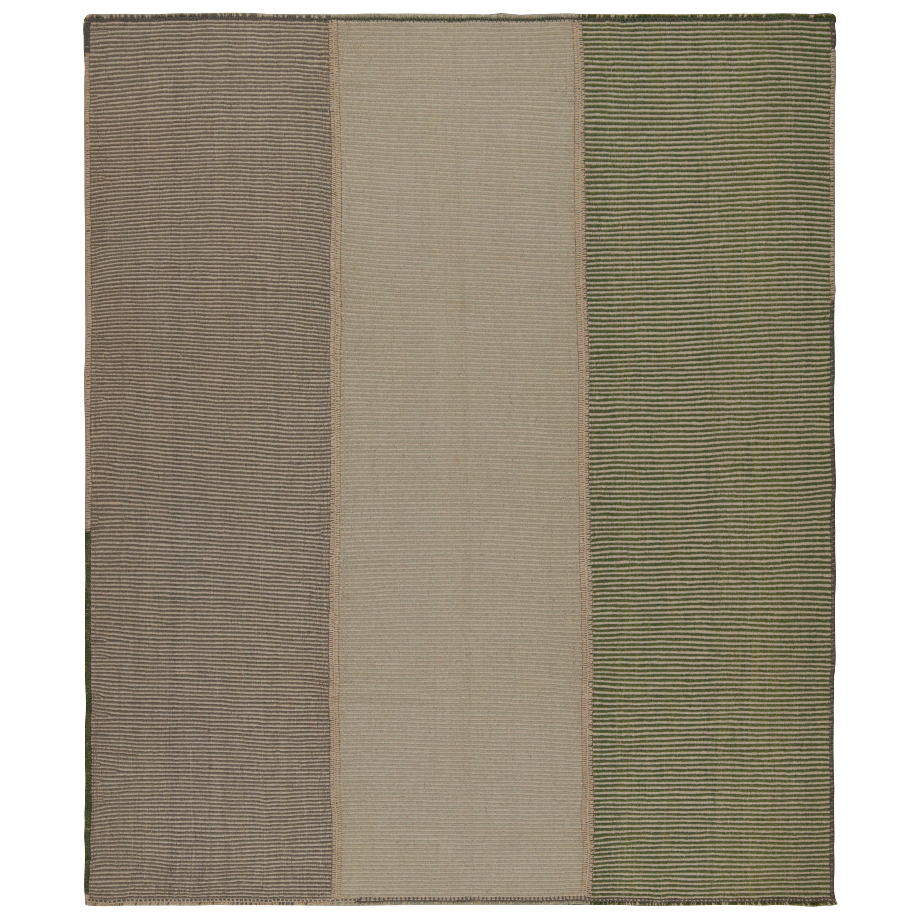 Rug & Kilim - Tappeto Kilim moderno a strisce beige-marrone e verdi