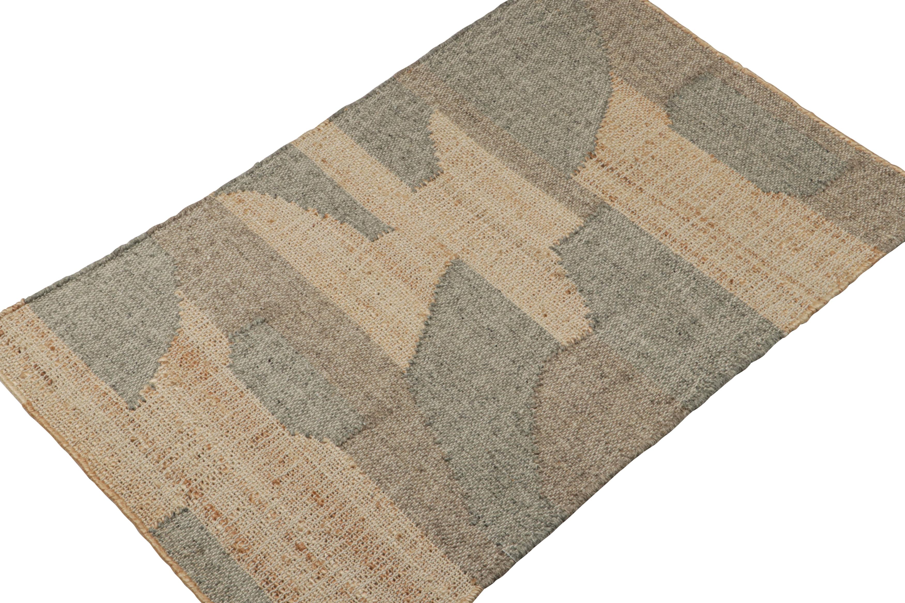 This 2x3 rug is a bold new addition to the flatweave collection by Rug & Kilim.  

On the Design: 

Handwoven in jute, wool & cotton, this contemporary kilim carries geometric patterns in beige-brown and grey. Further enjoying a durable body, an all