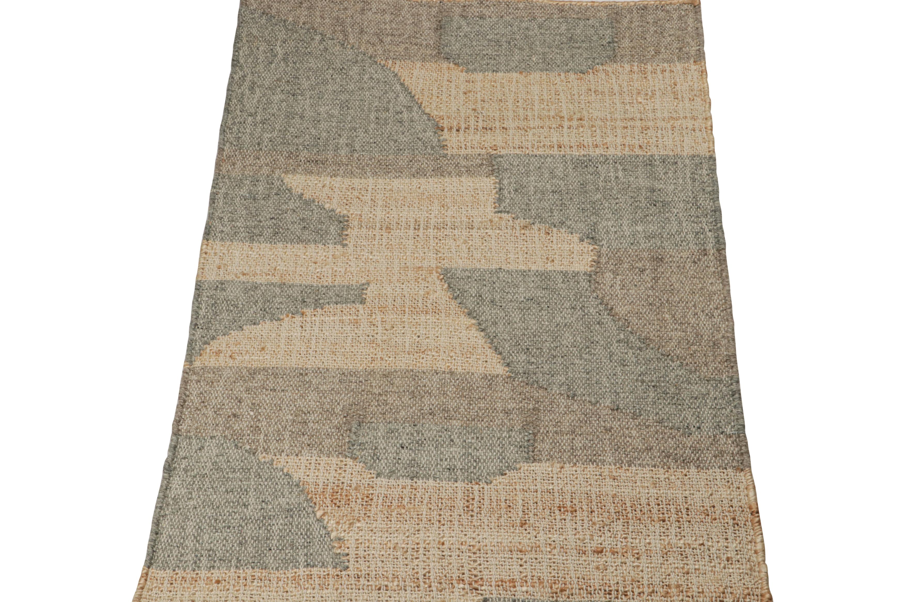 Indian Rug & Kilim’s Modern Kilim rug in Beige-Brown & Grey Patterns For Sale