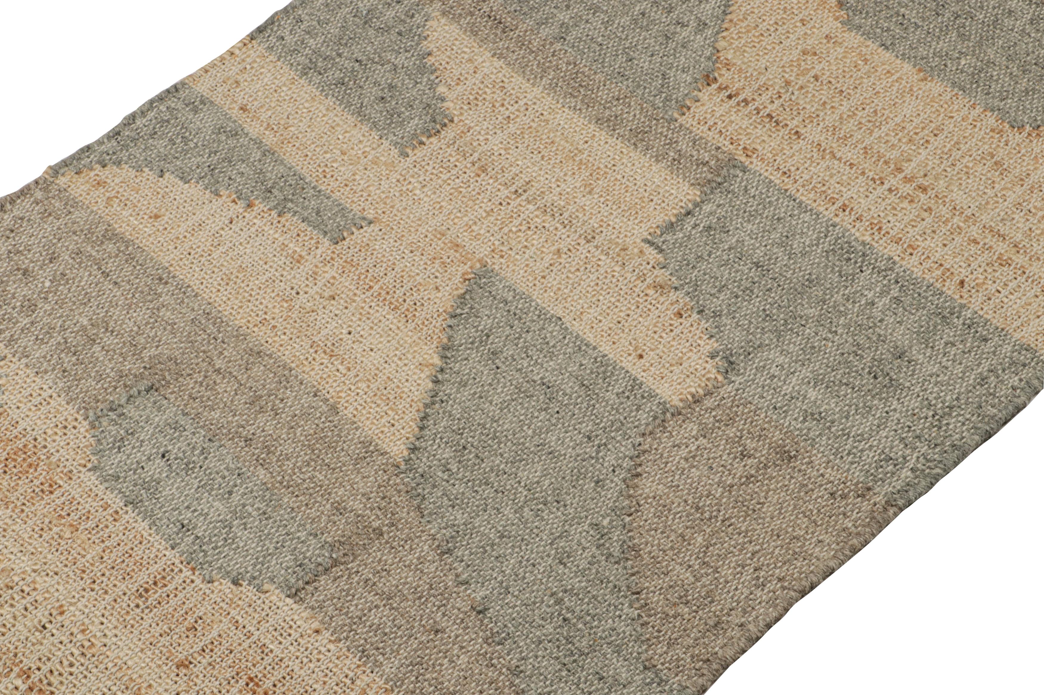 Hand-Woven Rug & Kilim’s Modern Kilim rug in Beige-Brown & Grey Patterns For Sale
