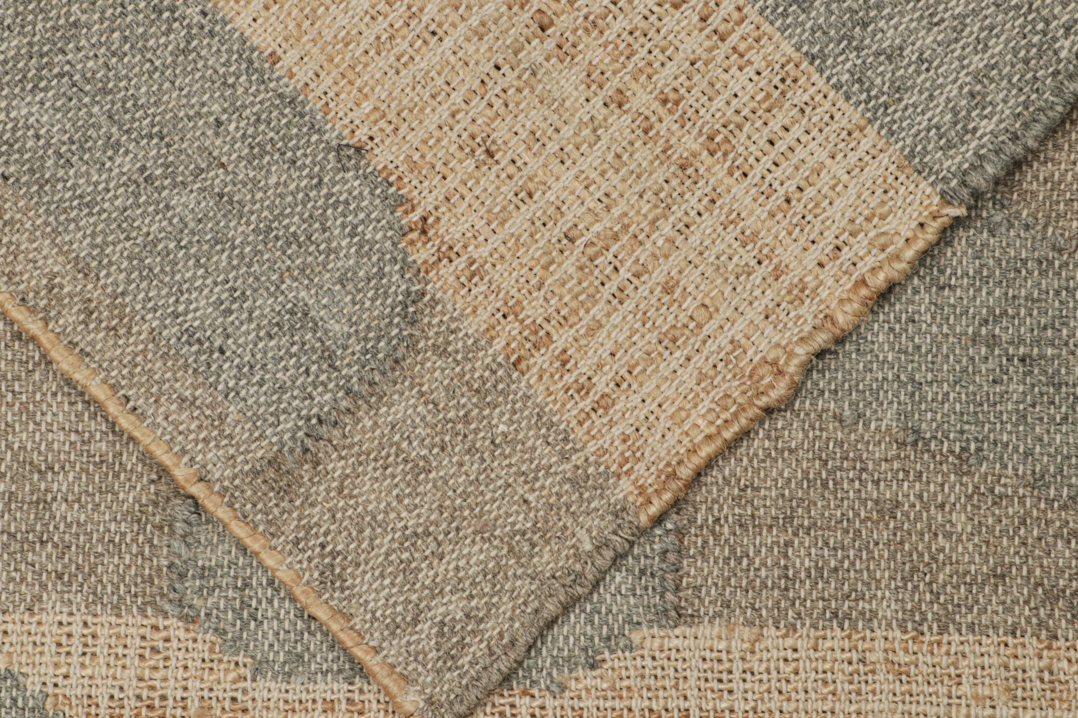 Wool Rug & Kilim’s Modern Kilim rug in Beige-Brown & Grey Patterns For Sale