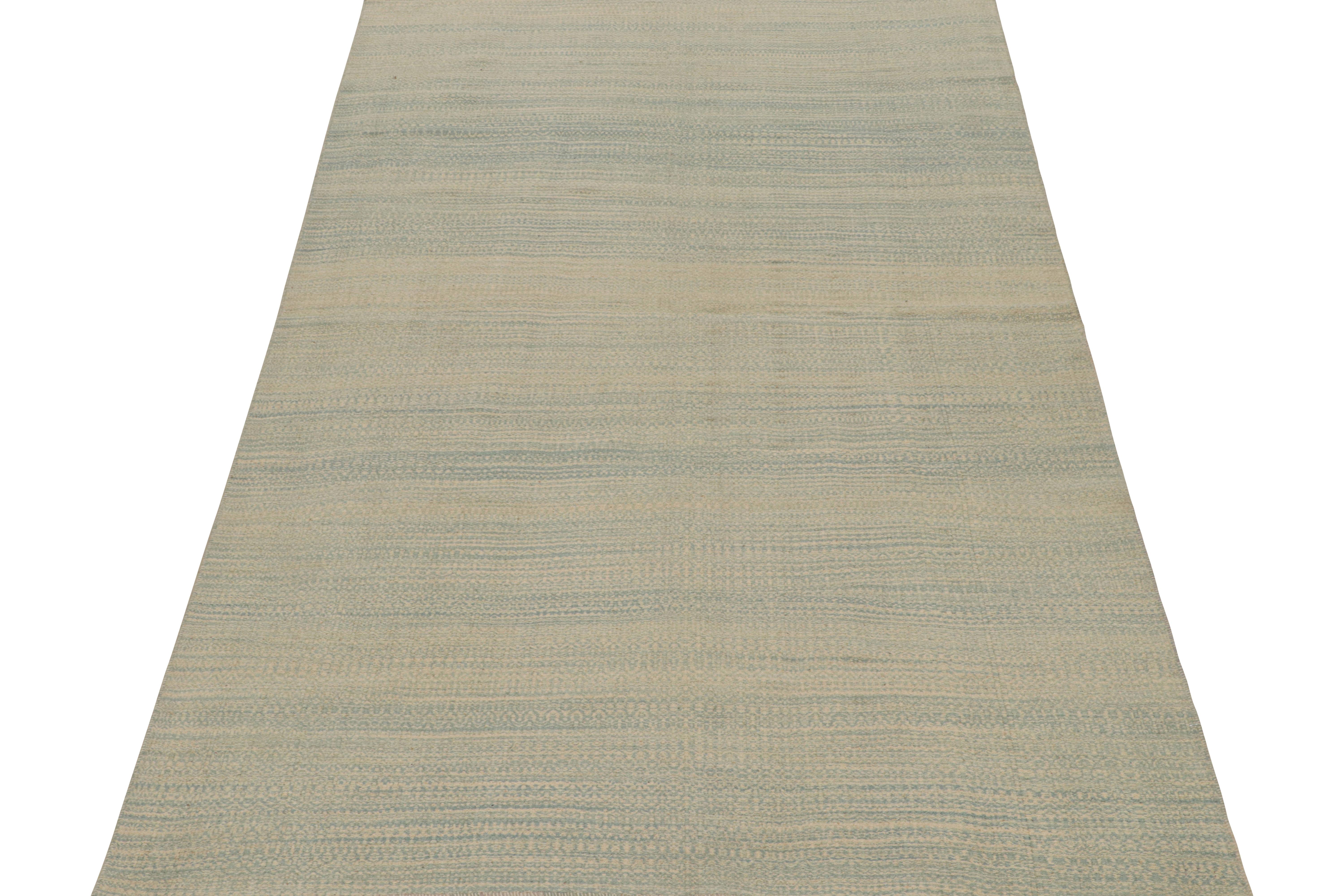 Turkish Rug & Kilim’s Modern Kilim rug in Blue and Beige Stripes and Striae For Sale