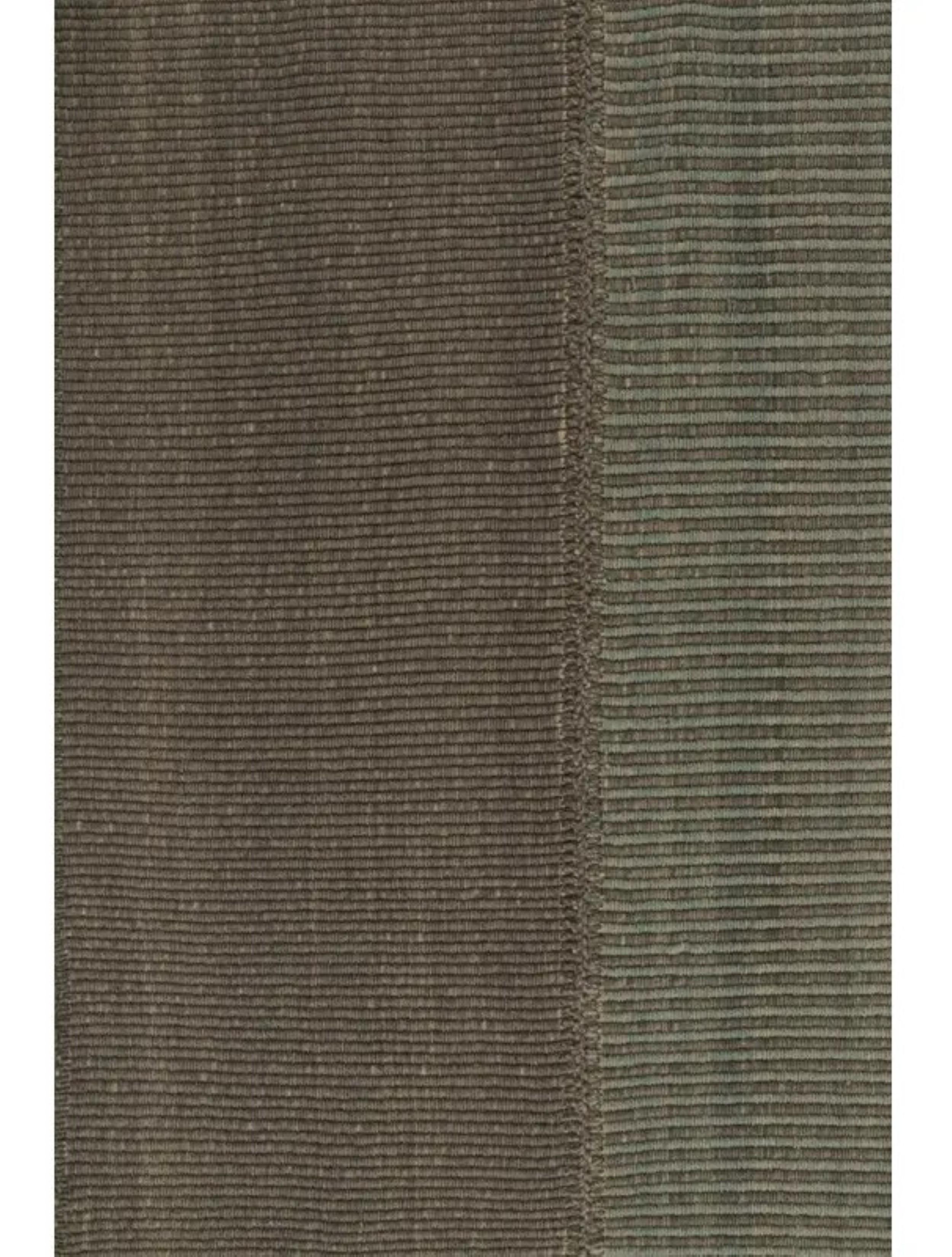 Contemporary Rug & Kilim’s Modern Kilim Rug in Brown & Blue Textural Stripes For Sale