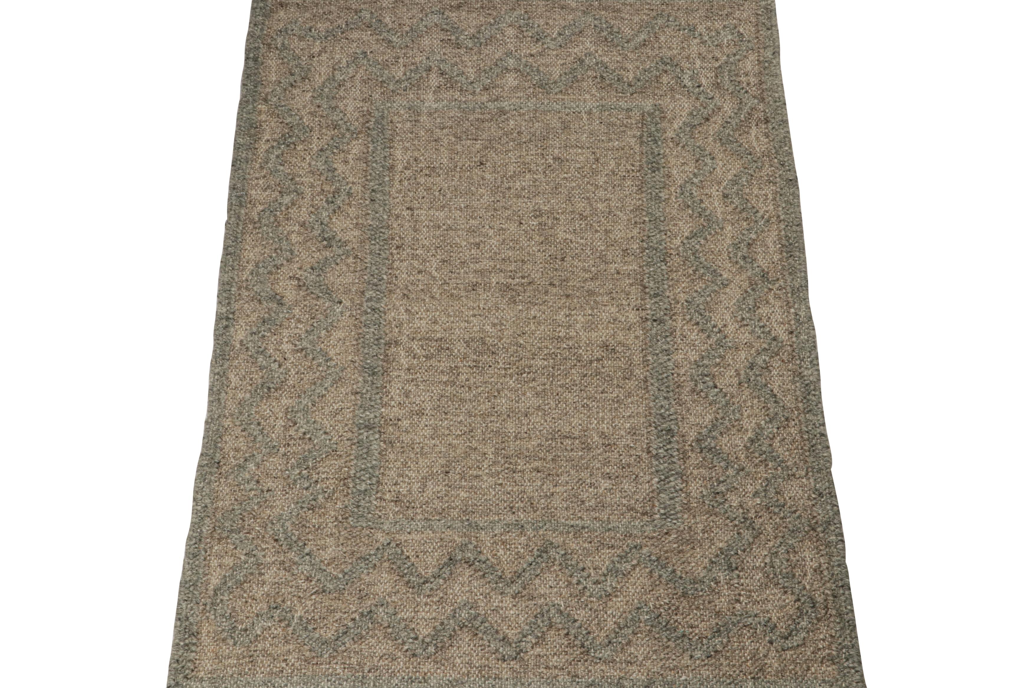 Indian Rug & Kilim’s Modern Kilim rug in Brown & Grey Patterns For Sale
