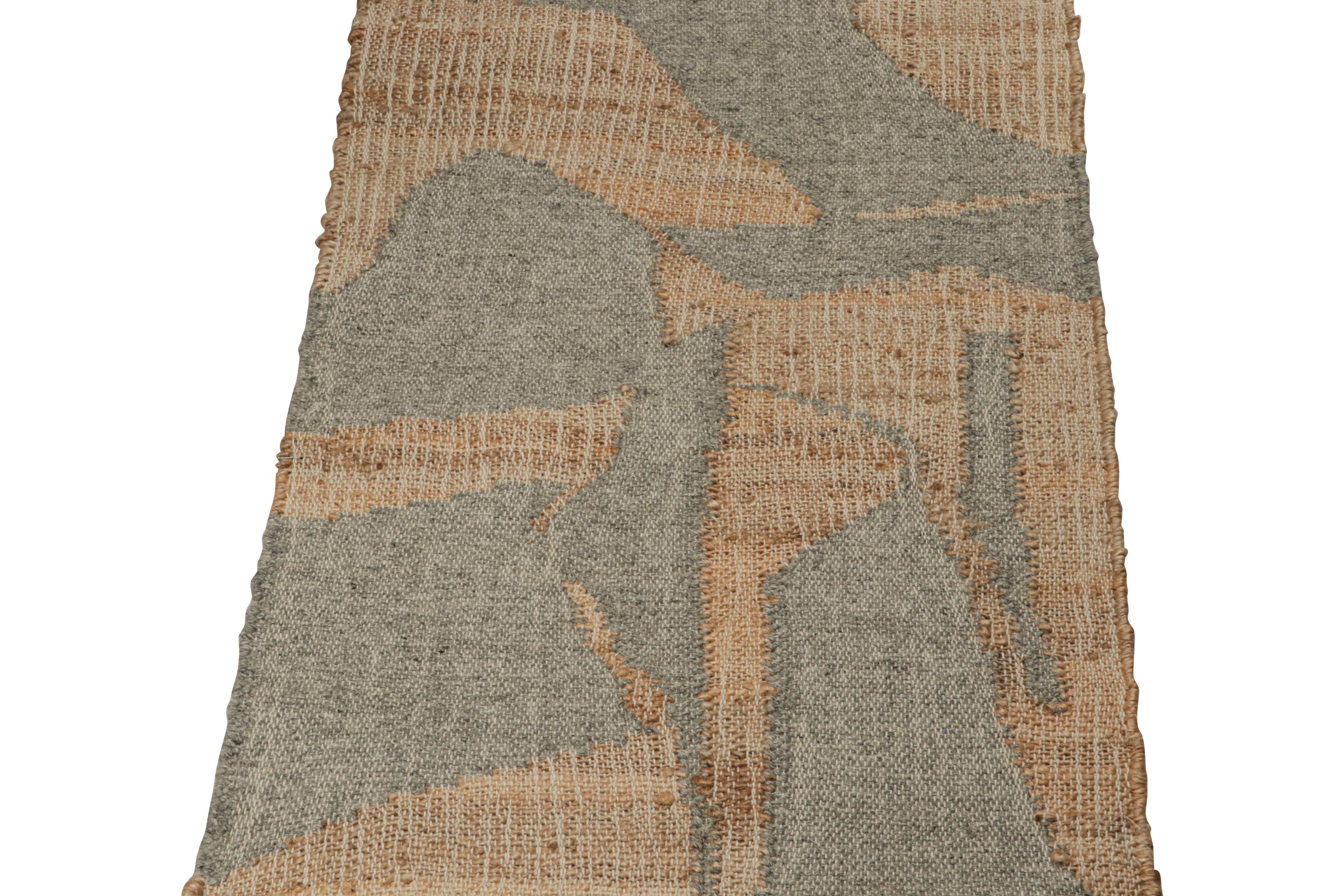 Indian Rug & Kilim’s Modern Kilim rug in Brown & Grey Patterns For Sale