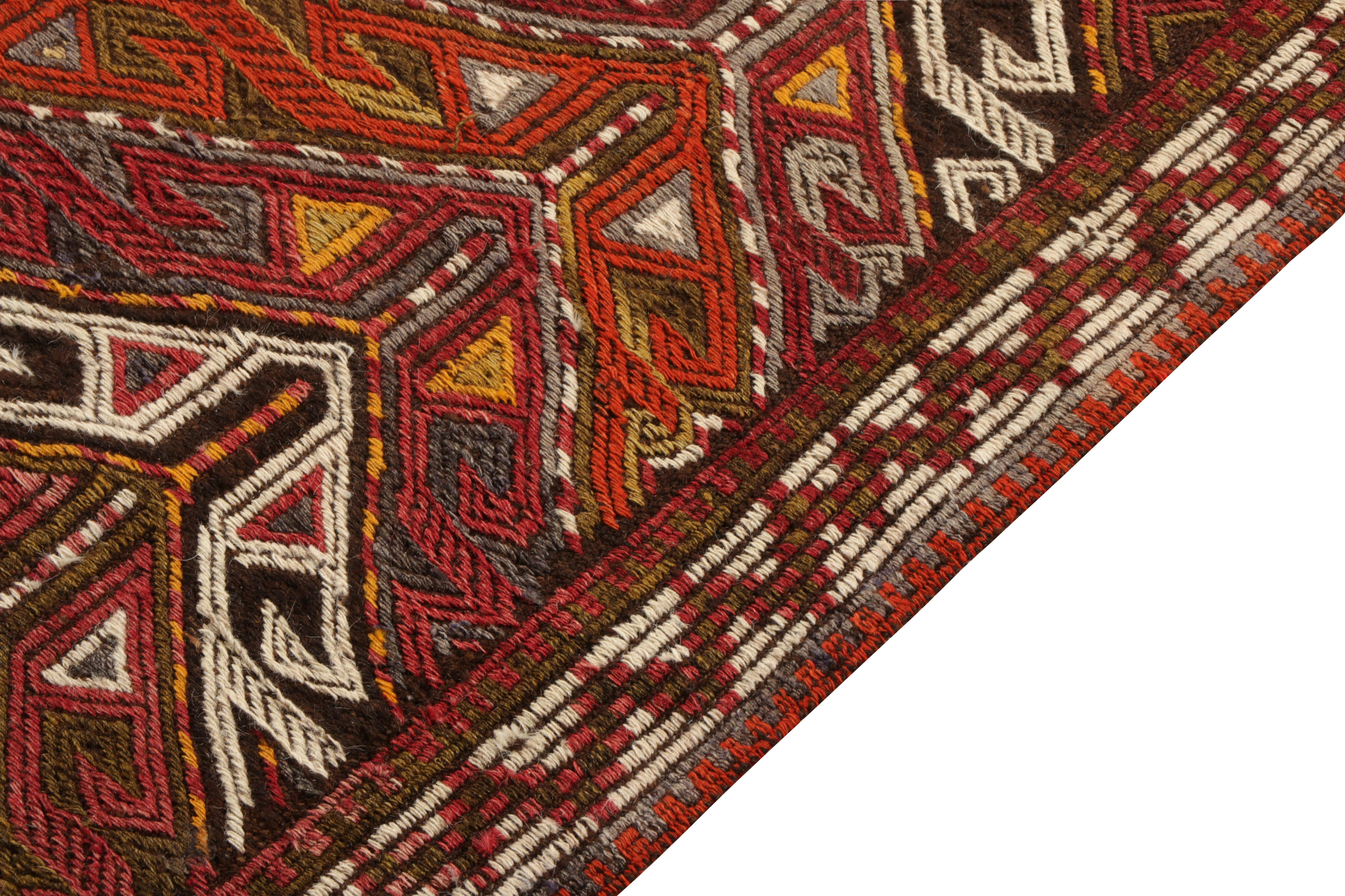 Hand-Knotted Rug & Kilim’s Modern Kilim Rug in Brown, Red Geometric Pattern For Sale