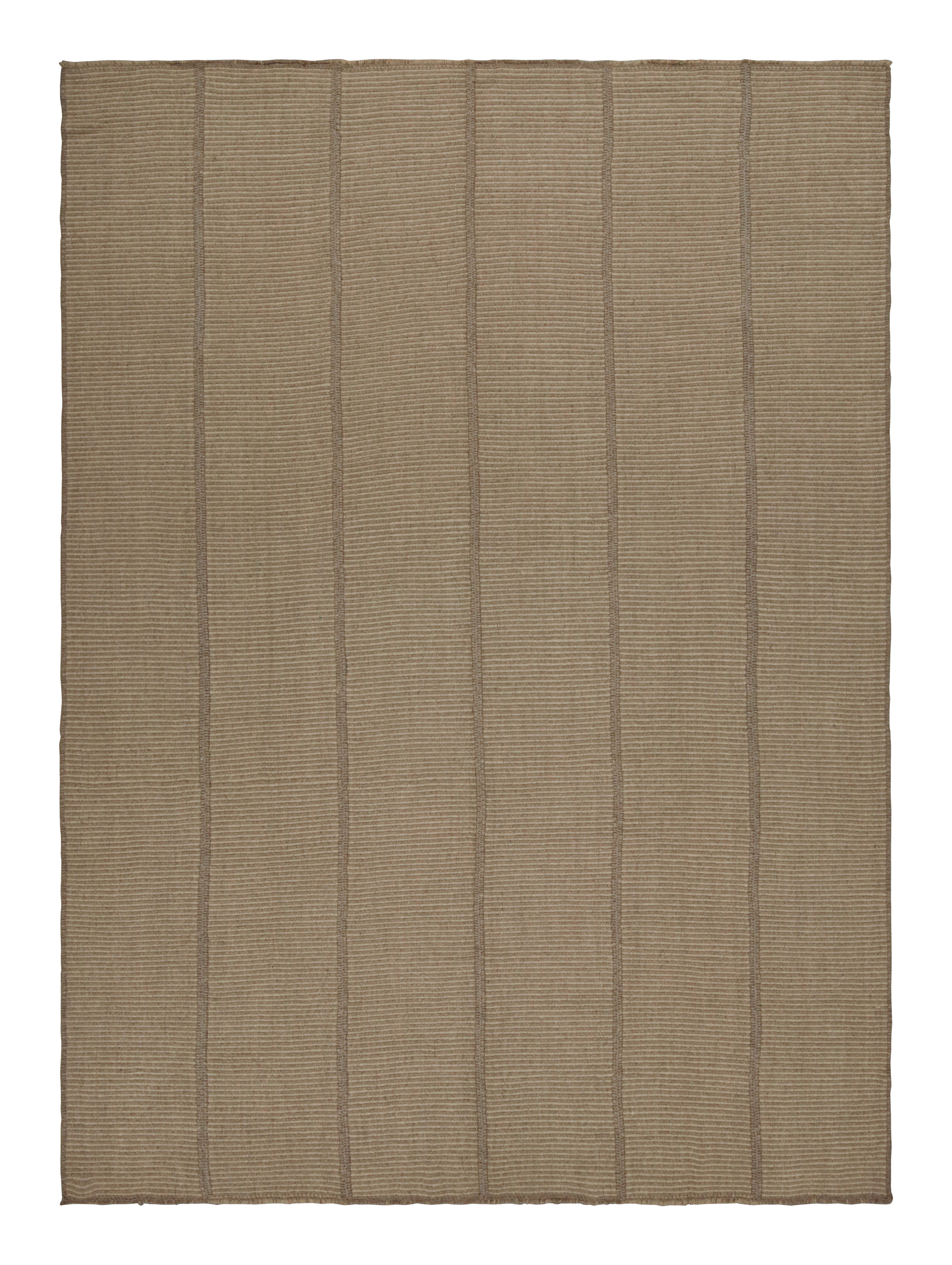 Rug & Kilim’s Contemporary Kilim in Brown Accents, with Textural Stripes For Sale