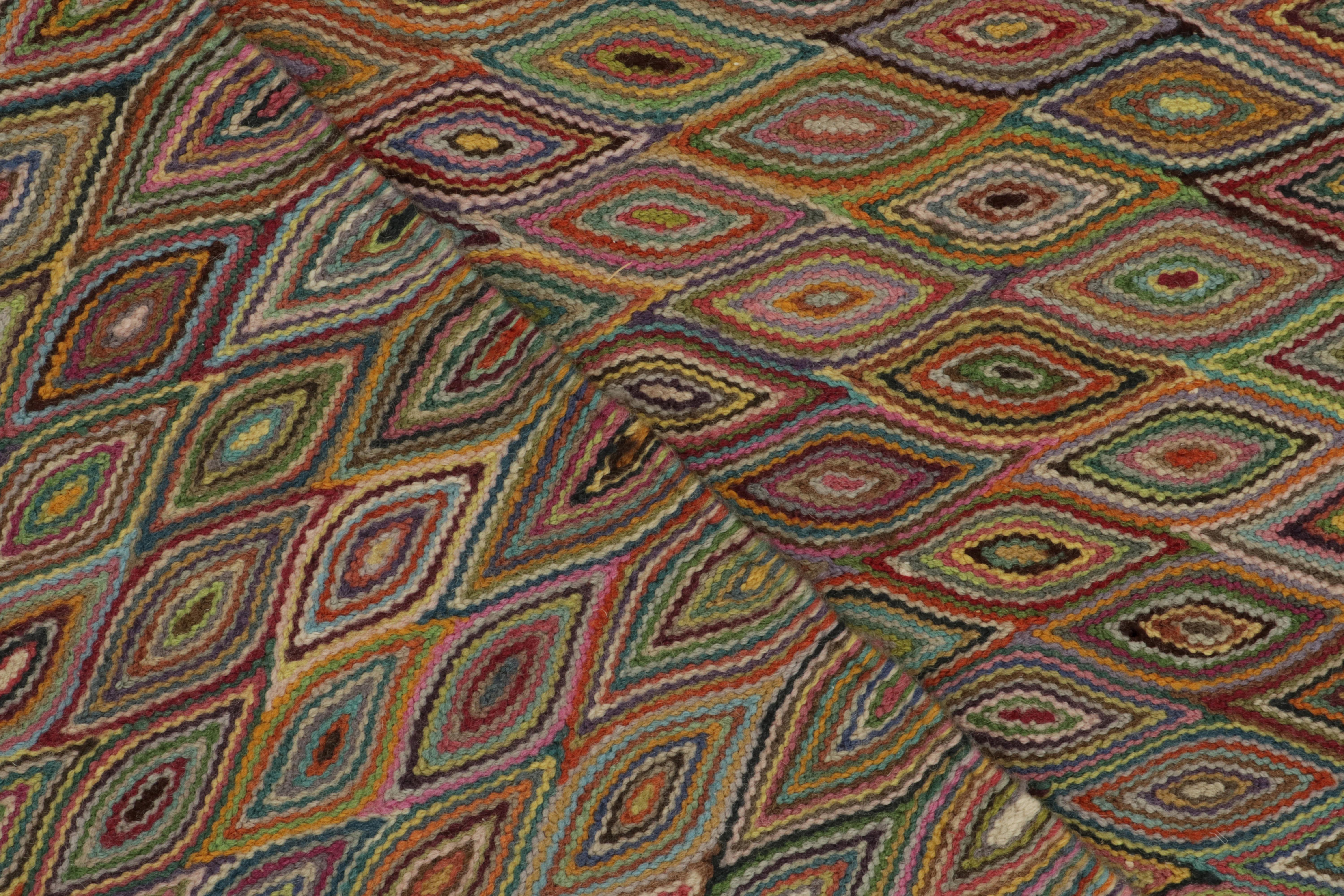 Wool Rug & Kilim’s Modern Kilim Rug in Multicolor Geometric Pattern For Sale