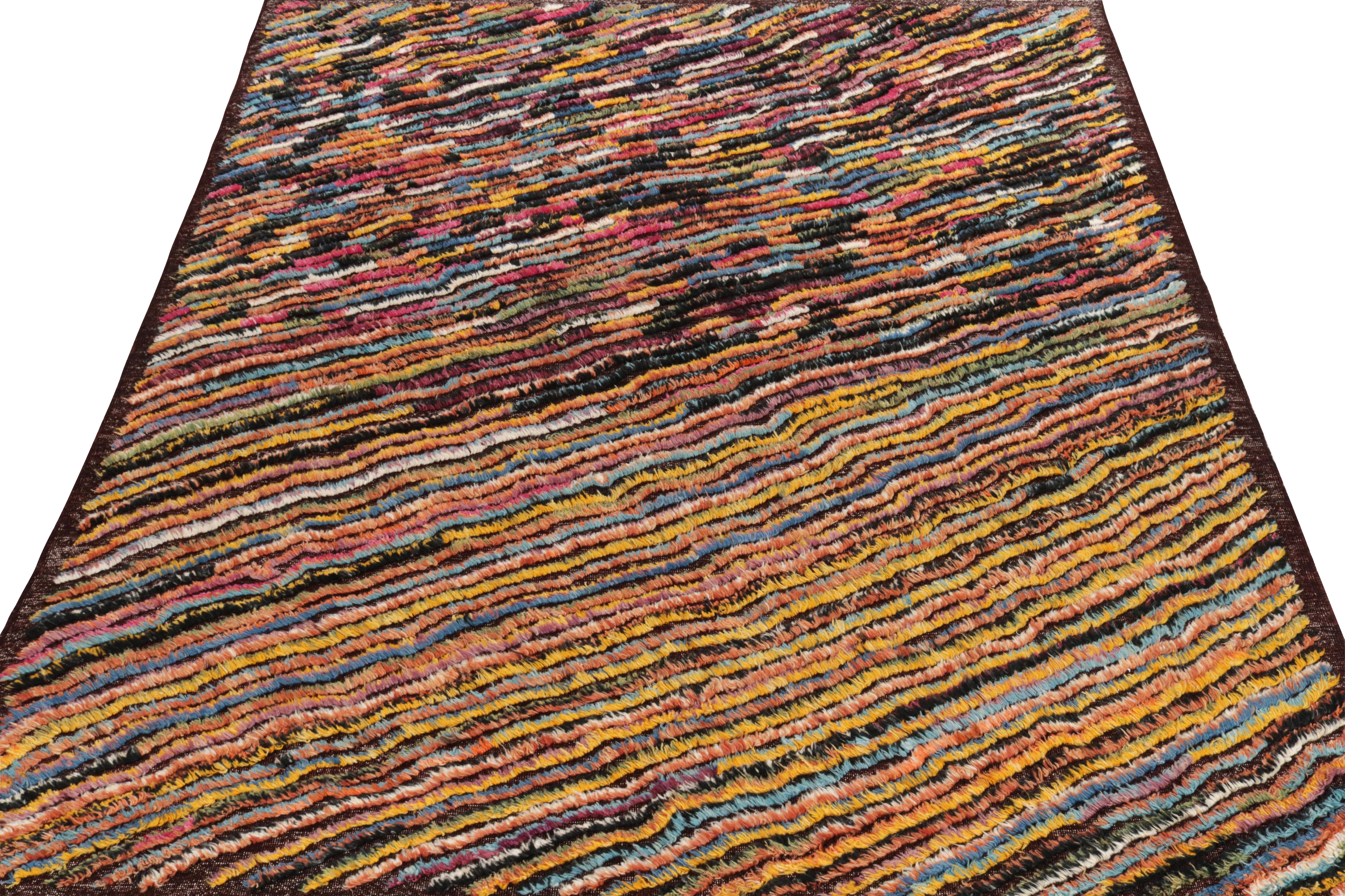 Afghan Rug & Kilim’s Modern Kilim Rug in Polychromatic Wavy Stripes For Sale
